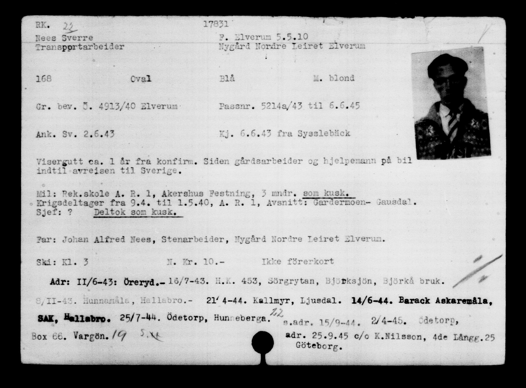 Utenriksstasjonene, Legasjonen i Stockholm, Flyktningkontoret, AV/RA-S-6753/V/Va/L0008: Kjesäterkartoteket, flyktninger med registreringsnr. 15700-18547, 1940-1945, p. 2361