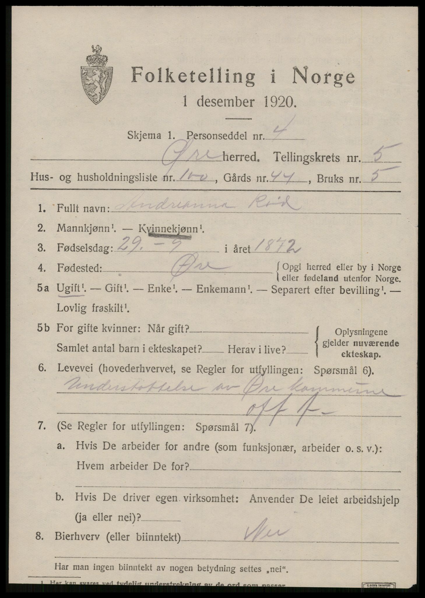 SAT, 1920 census for Øre, 1920, p. 3764