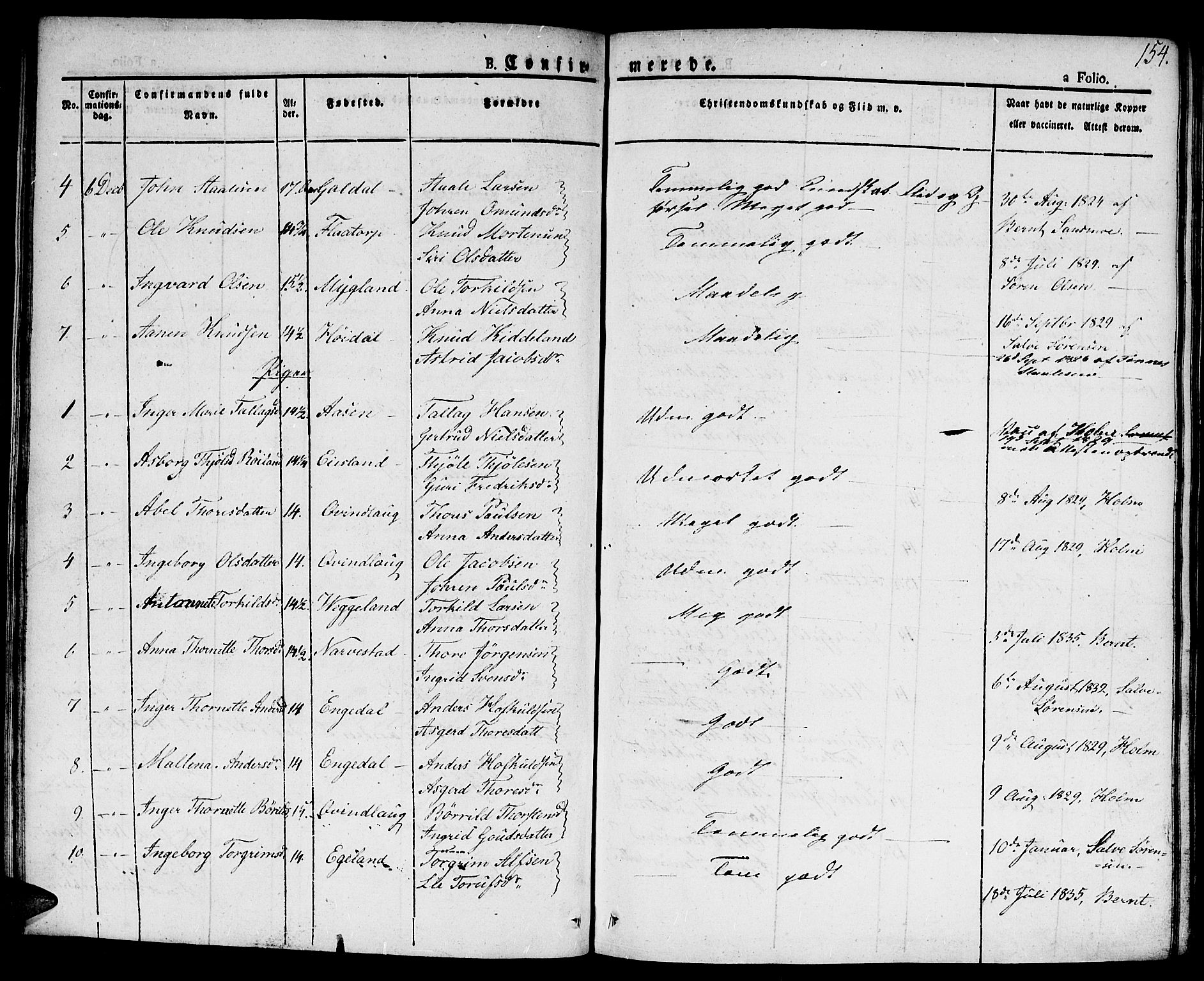 Hægebostad sokneprestkontor, AV/SAK-1111-0024/F/Fa/Faa/L0003: Parish register (official) no. A 3 /2, 1825-1840, p. 154