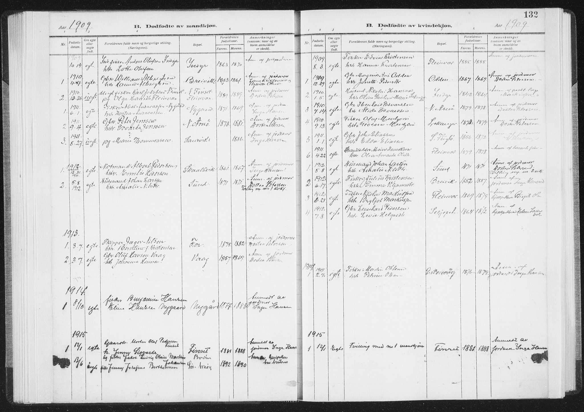 Ministerialprotokoller, klokkerbøker og fødselsregistre - Nordland, SAT/A-1459/805/L0104: Parish register (official) no. 805A09, 1909-1926, p. 132