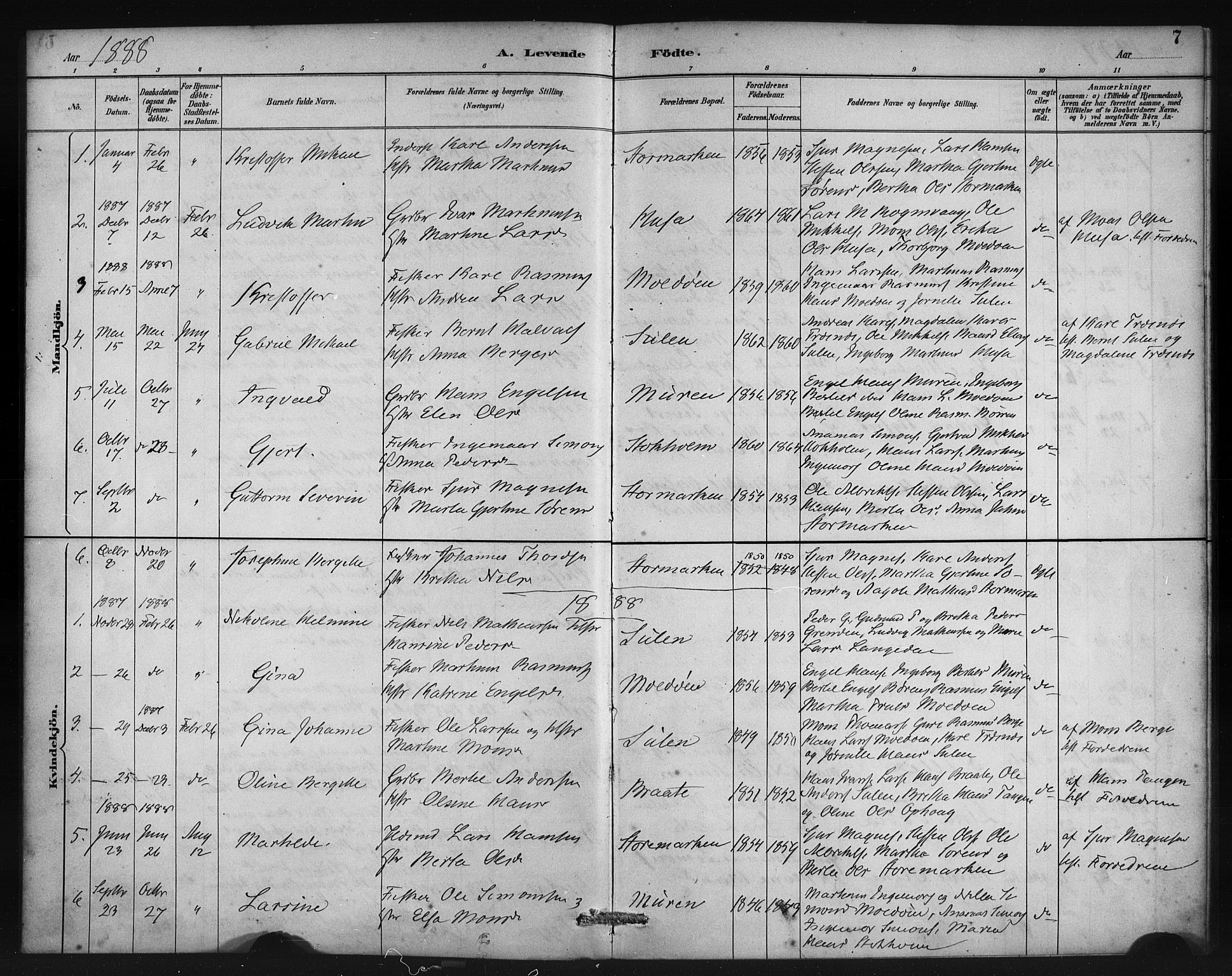 Lindås Sokneprestembete, SAB/A-76701/H/Haa: Parish register (official) no. D 1, 1886-1896, p. 7