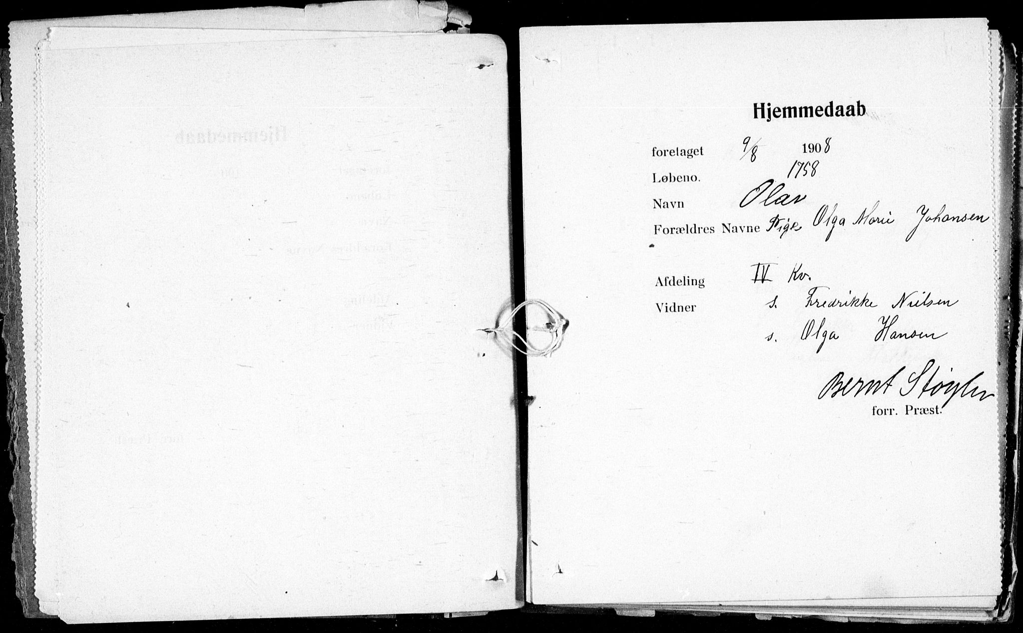 Ullevål sykehus prestekontor Kirkebøker, AV/SAO-A-10542a/K/Ka/L0002: Baptism register no. 2, 1907-1924