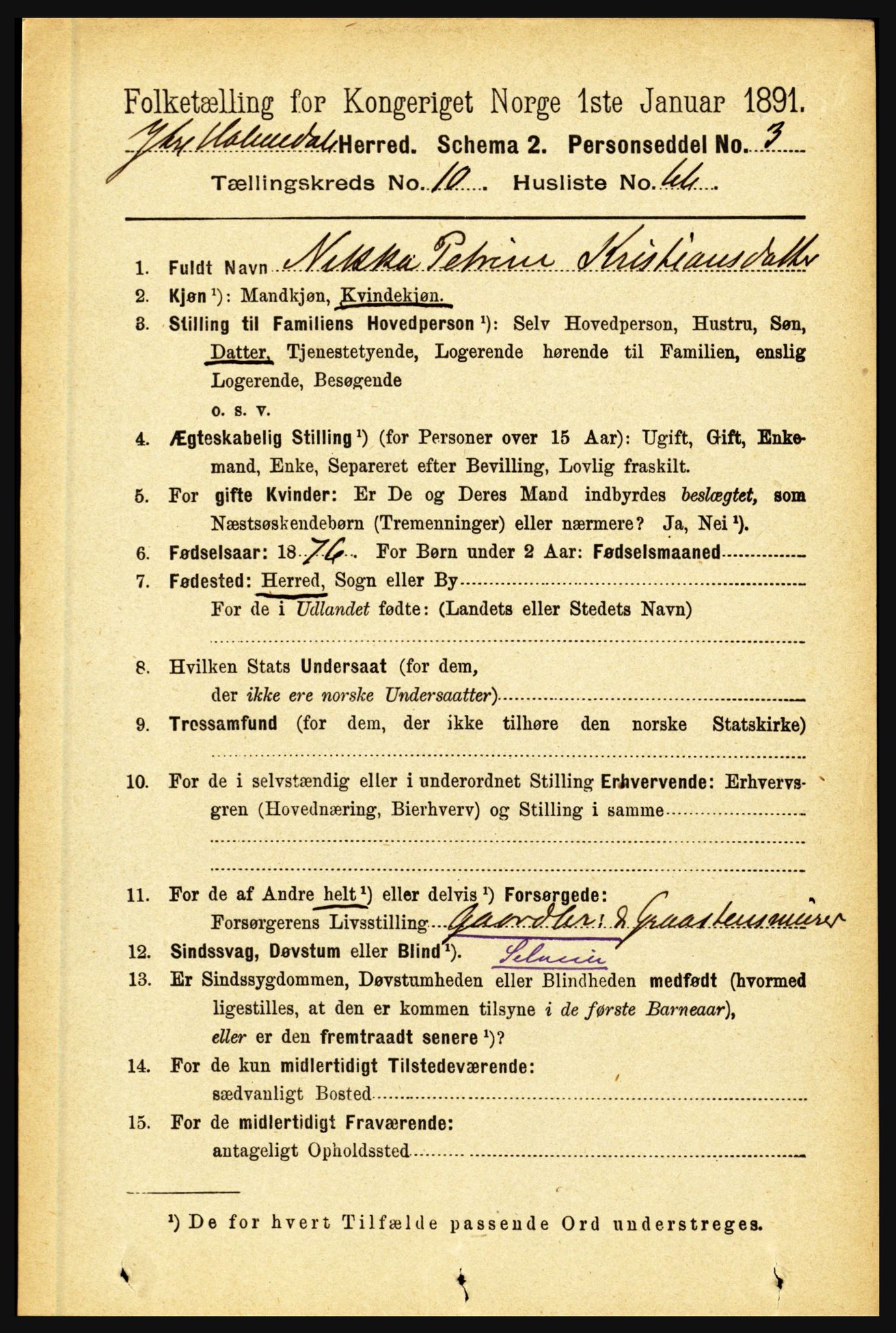 RA, 1891 census for 1429 Ytre Holmedal, 1891, p. 2722