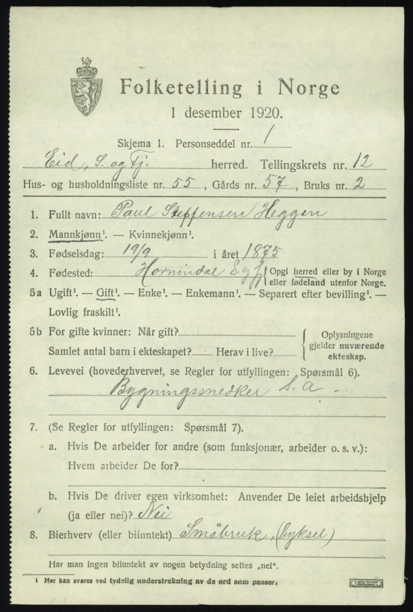 SAB, 1920 census for Eid, 1920, p. 7752