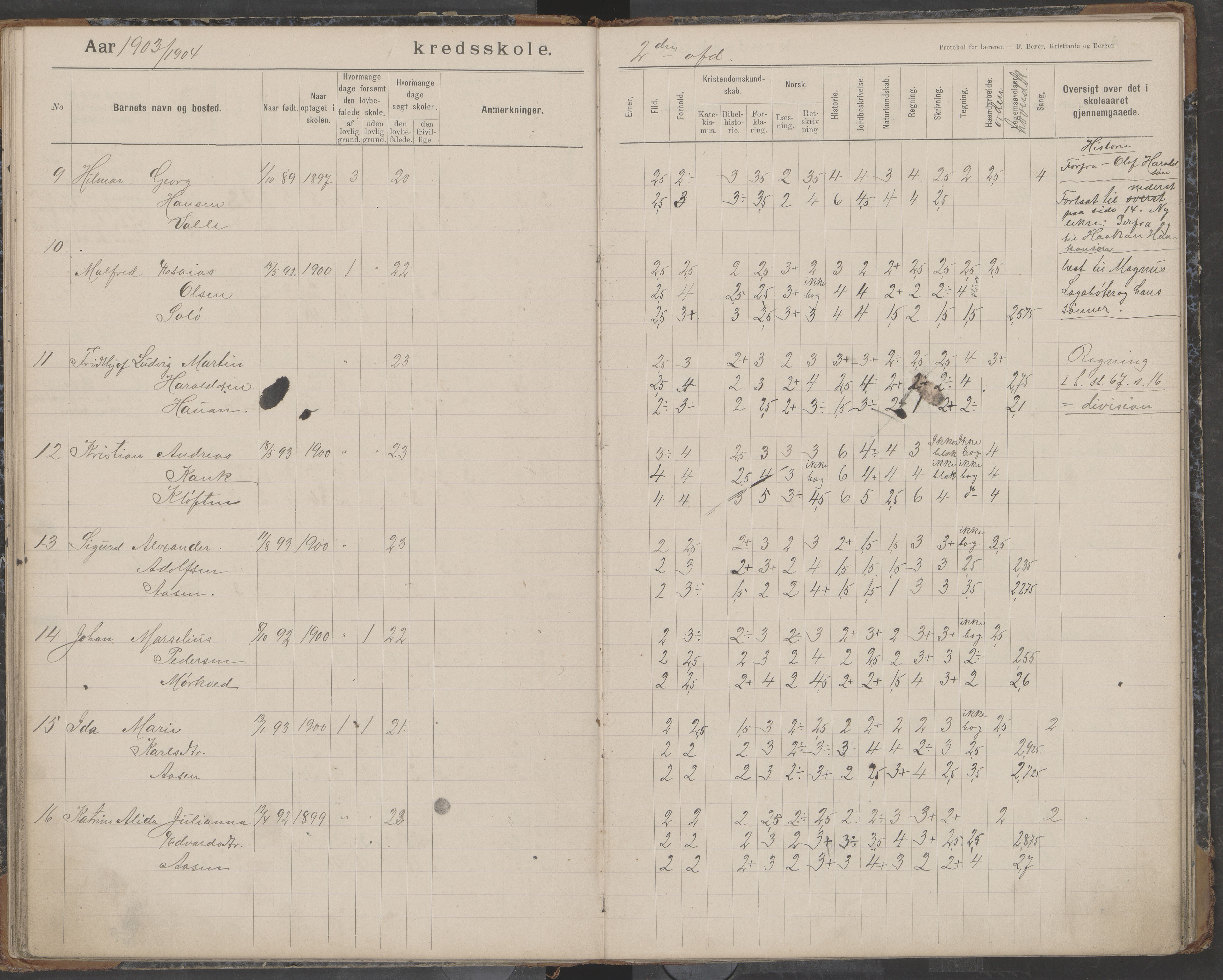 Bodin kommune. Støver skolekrets, AIN/K-18431.510.07/F/Fa/L0003: Skoleprotokoll, 1900-1909