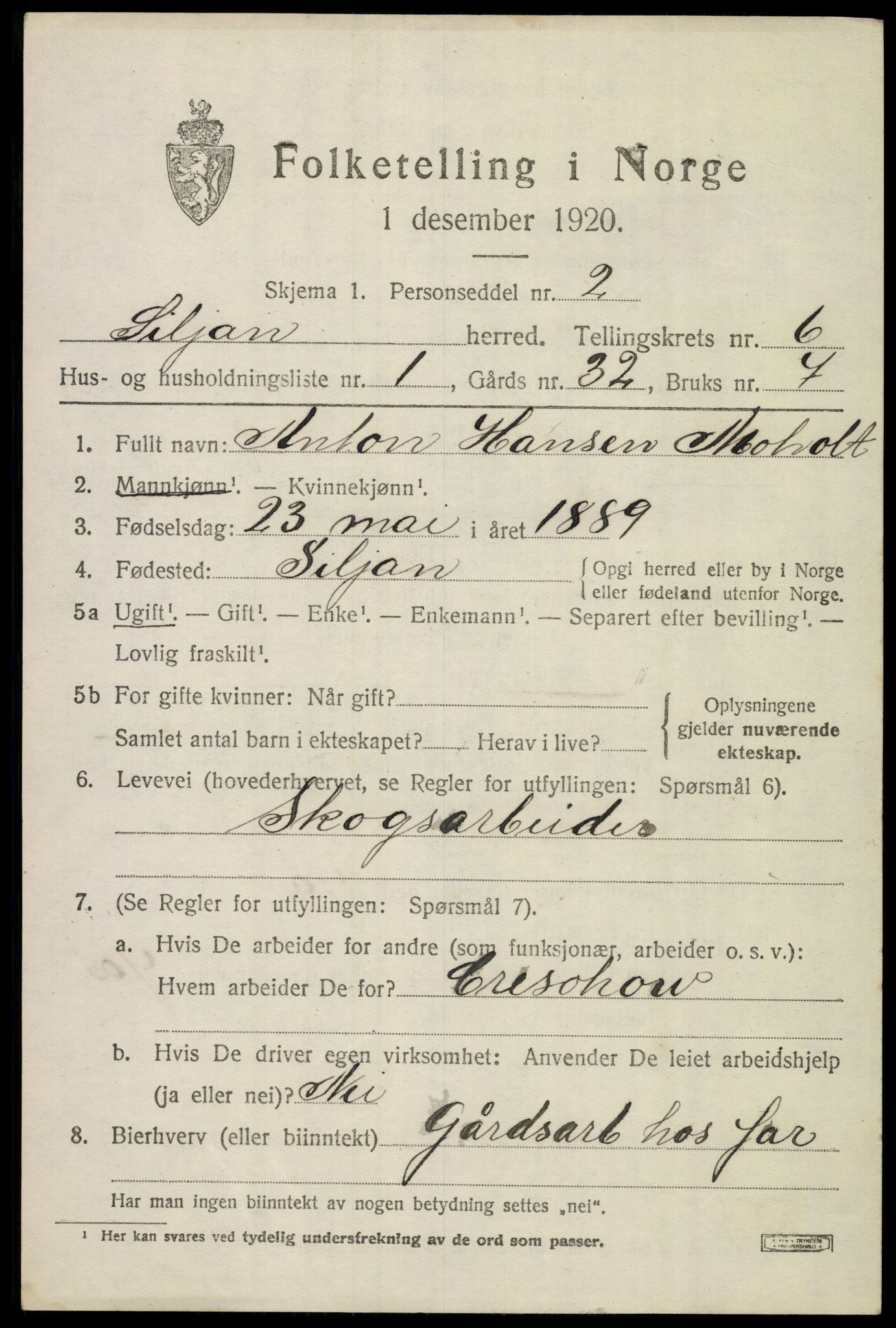 SAKO, 1920 census for Siljan, 1920, p. 2873