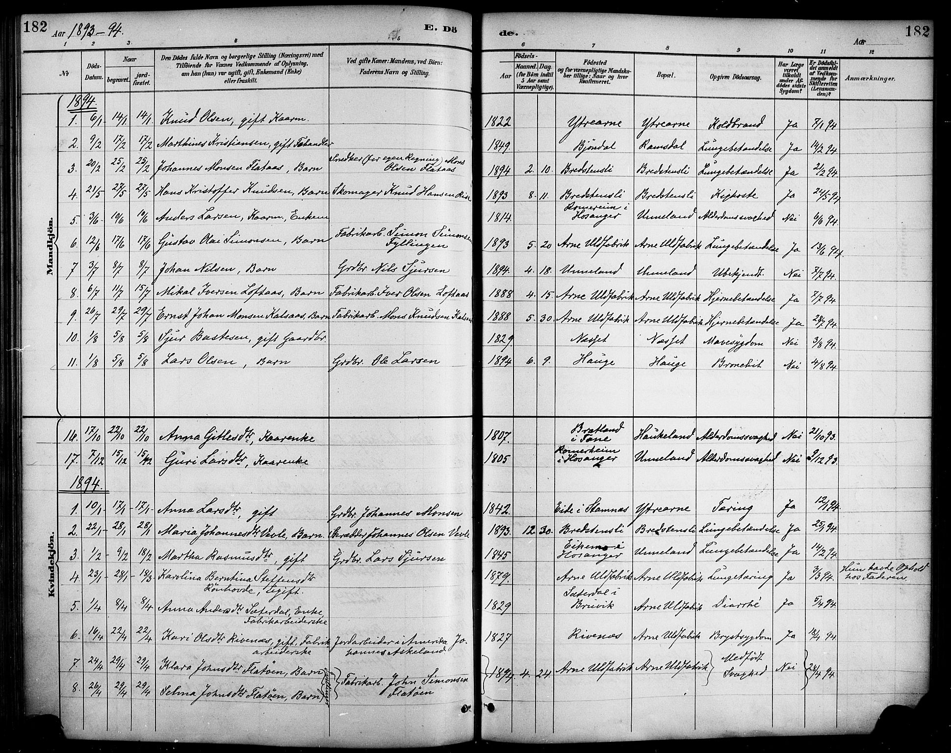 Haus sokneprestembete, AV/SAB-A-75601/H/Haa/Haad/L0001: Parish register (official) no. D 1, 1887-1898, p. 182