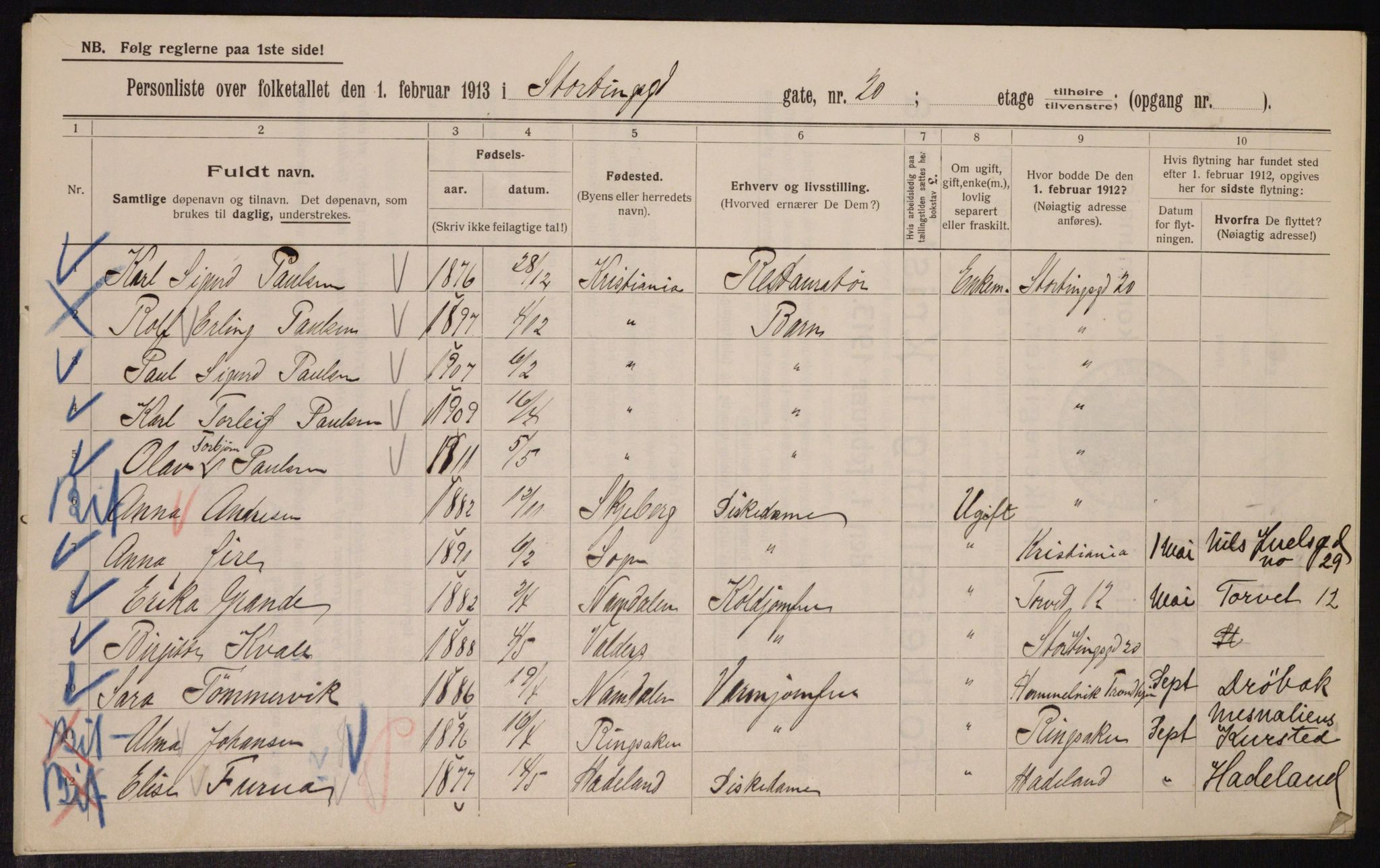 OBA, Municipal Census 1913 for Kristiania, 1913, p. 103659