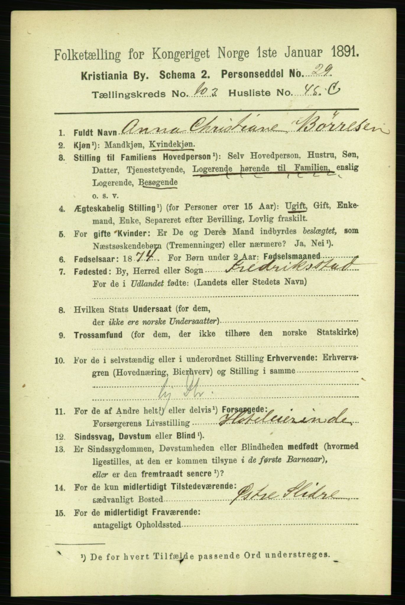 RA, 1891 census for 0301 Kristiania, 1891, p. 52054