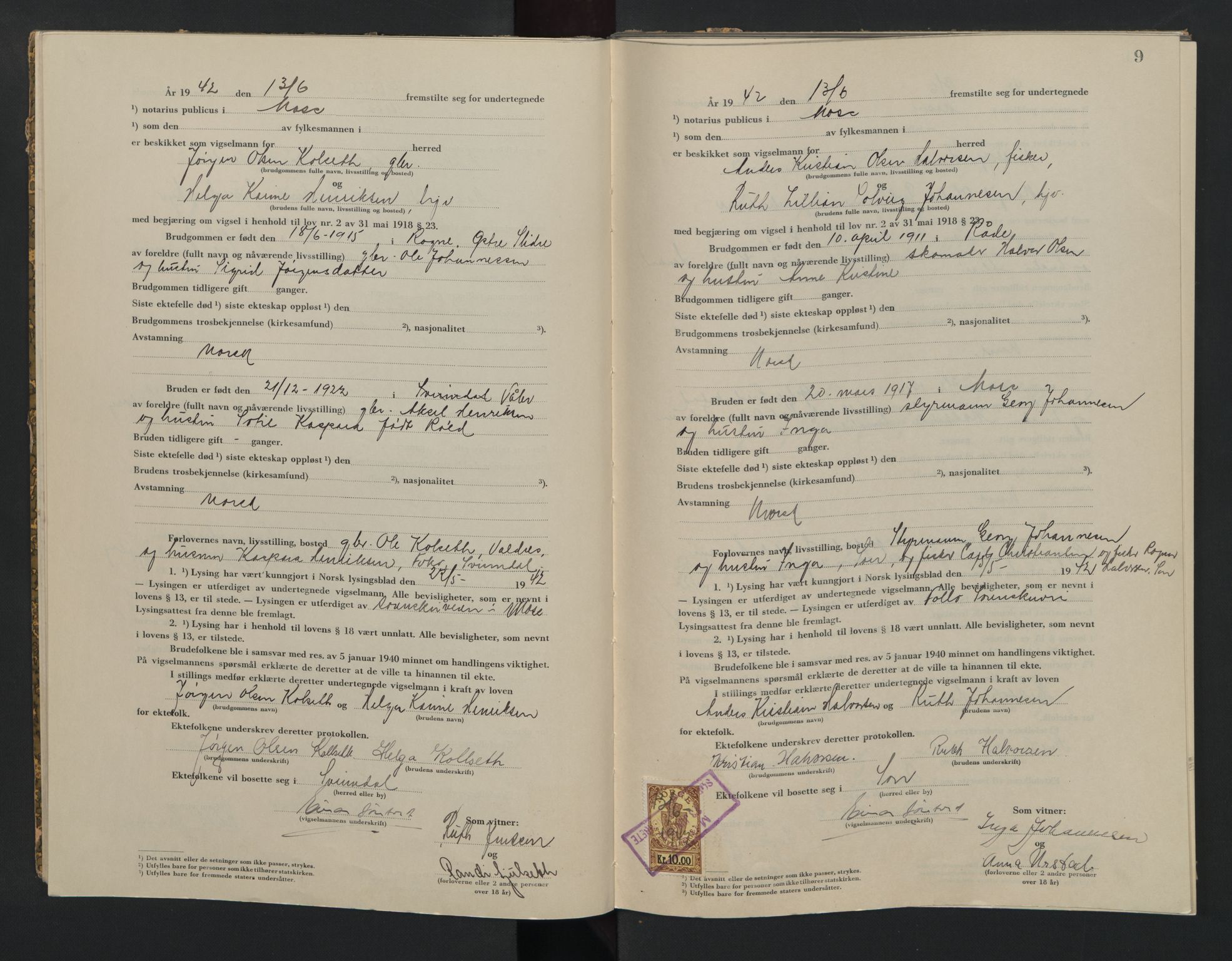 Moss sorenskriveri, AV/SAO-A-10168, 1942-1943, p. 9