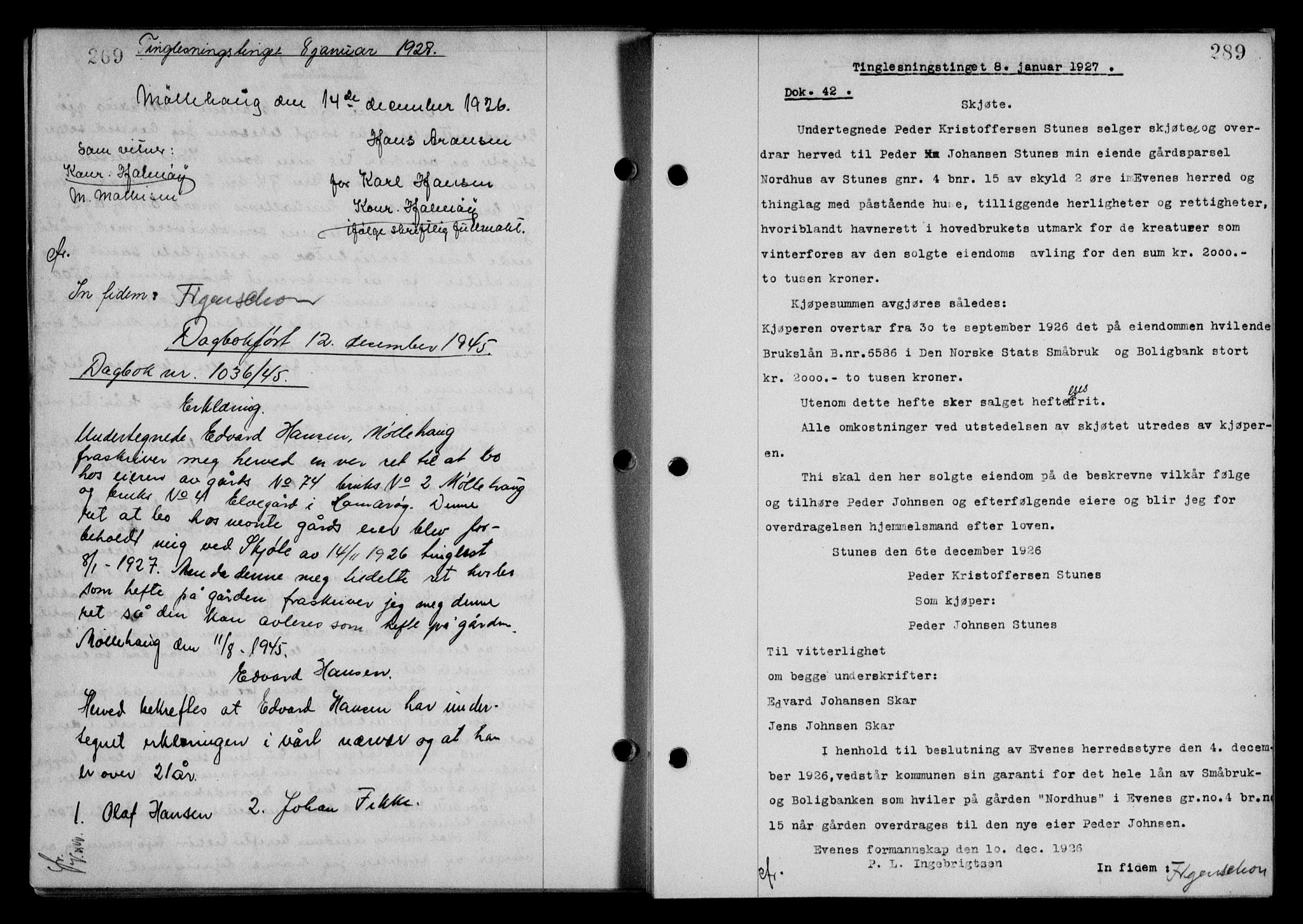 Steigen og Ofoten sorenskriveri, SAT/A-0030/1/2/2C/L0014: Mortgage book no. 13 og 15, 1926-1927, Deed date: 08.01.1927