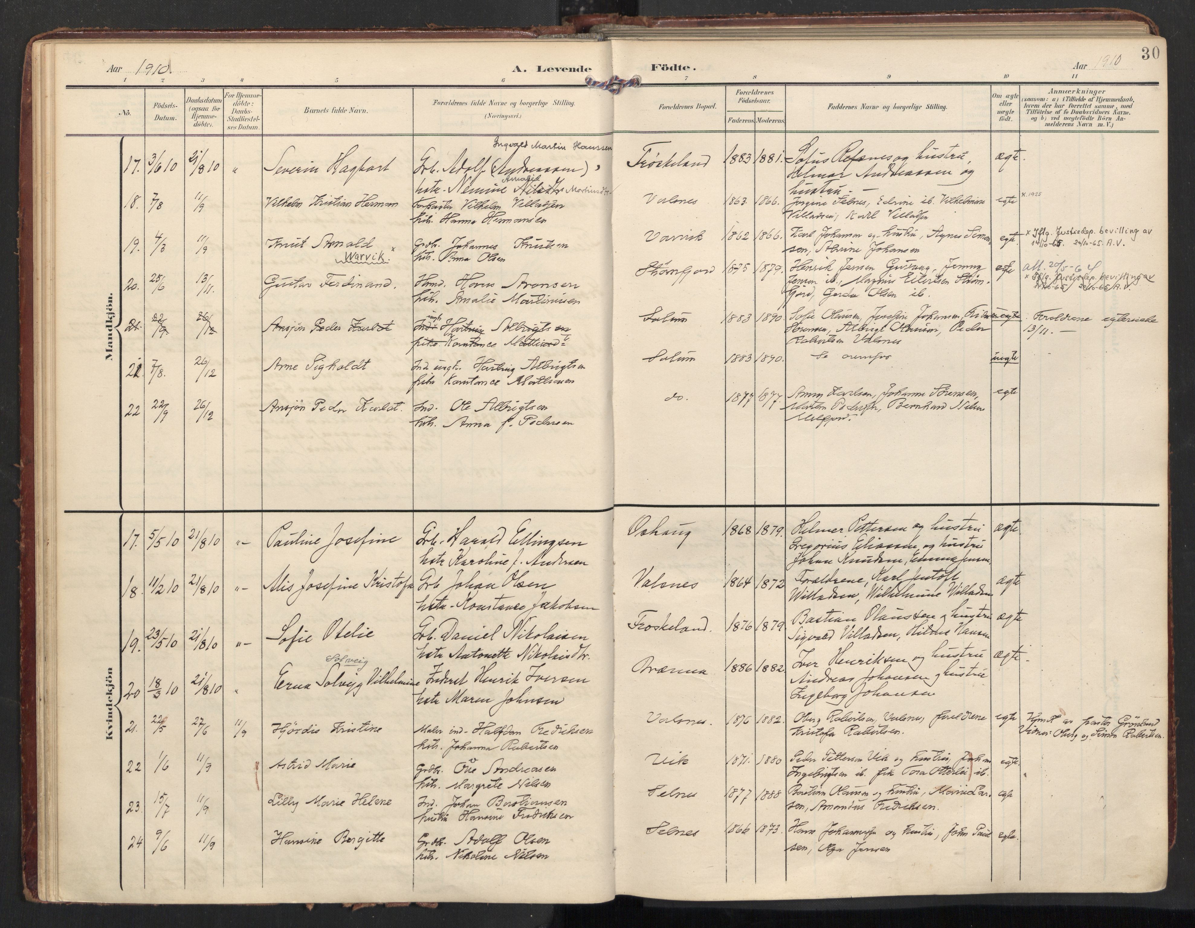 Ministerialprotokoller, klokkerbøker og fødselsregistre - Nordland, AV/SAT-A-1459/890/L1287: Parish register (official) no. 890A02, 1903-1915, p. 30