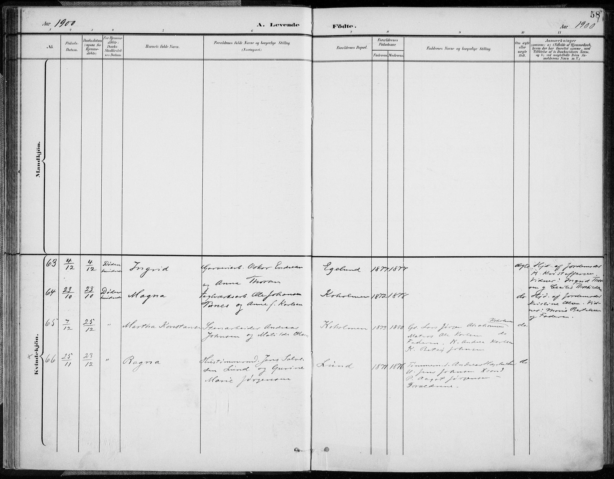 Oddernes sokneprestkontor, SAK/1111-0033/F/Fa/Faa/L0010: Parish register (official) no. A 10, 1897-1911, p. 58