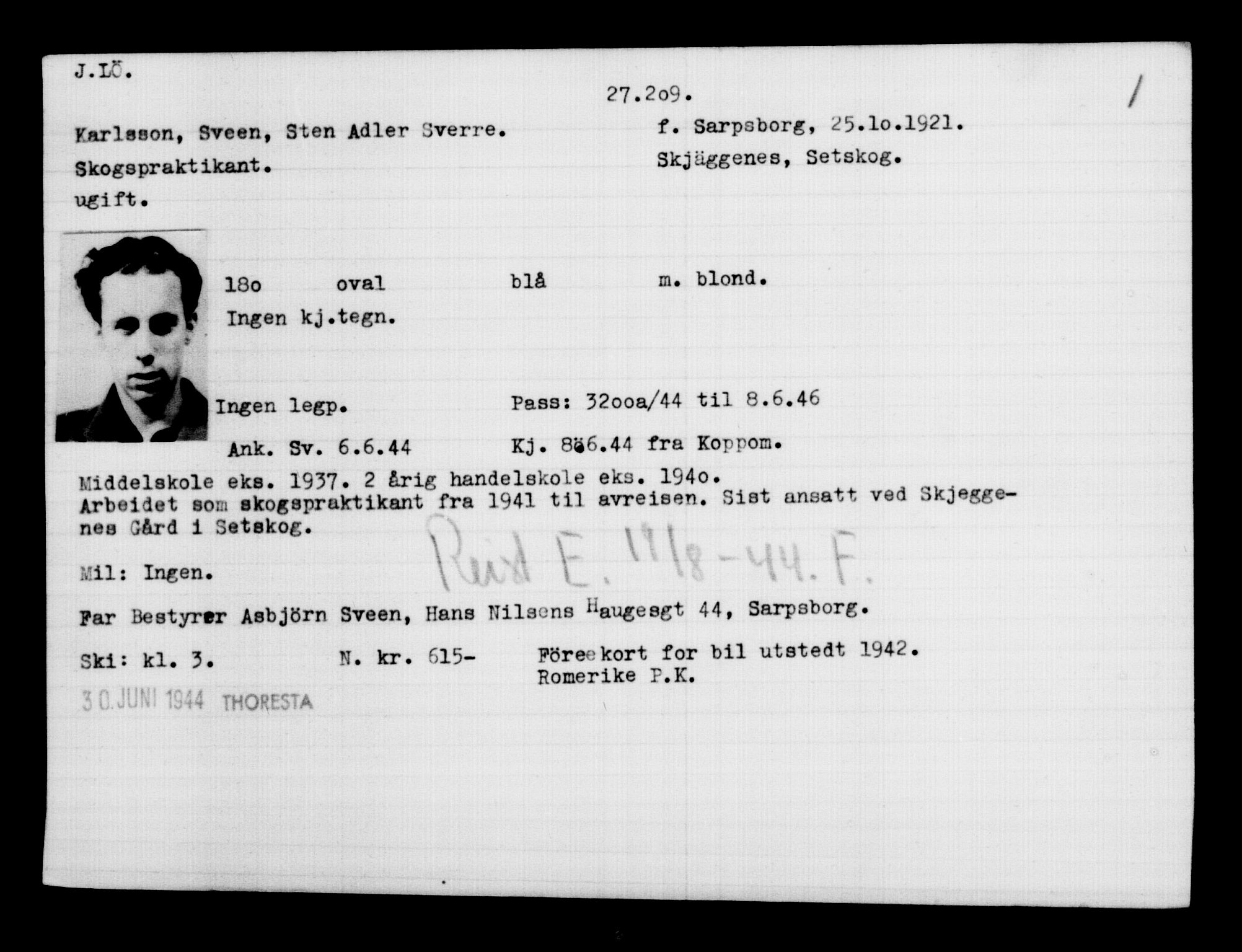 Utenriksstasjonene, Legasjonen i Stockholm, Flyktningkontoret, AV/RA-S-6753/V/Va/L0011: Kjesäterkartoteket, flyktninger med registreringsnr. 25300-28349, 1940-1945, p. 2012