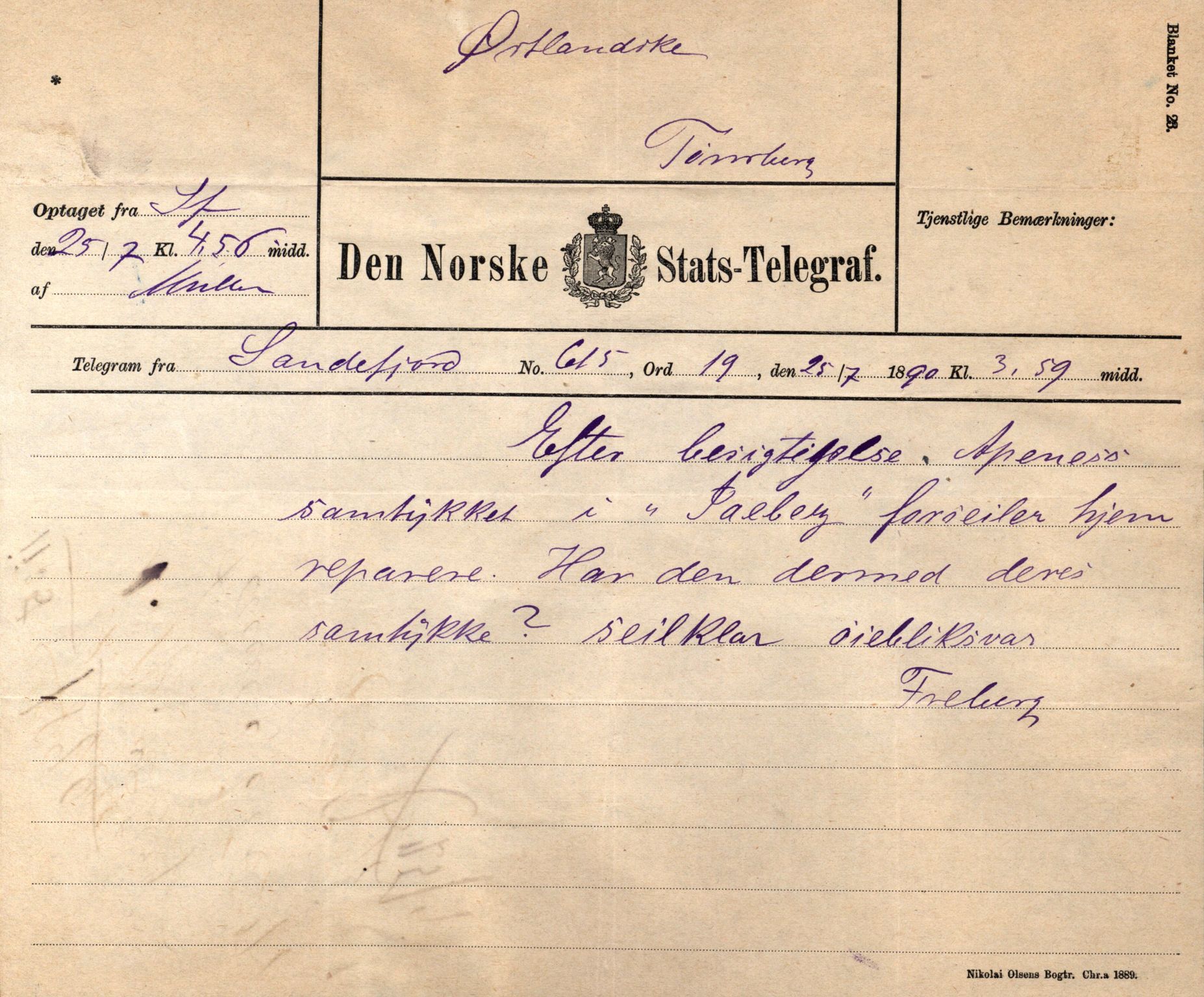 Pa 63 - Østlandske skibsassuranceforening, VEMU/A-1079/G/Ga/L0025/0005: Havaridokumenter / Jacbez, Brin, Eugenie, Lyna, Løvspring, Hurtig, 1890, p. 6