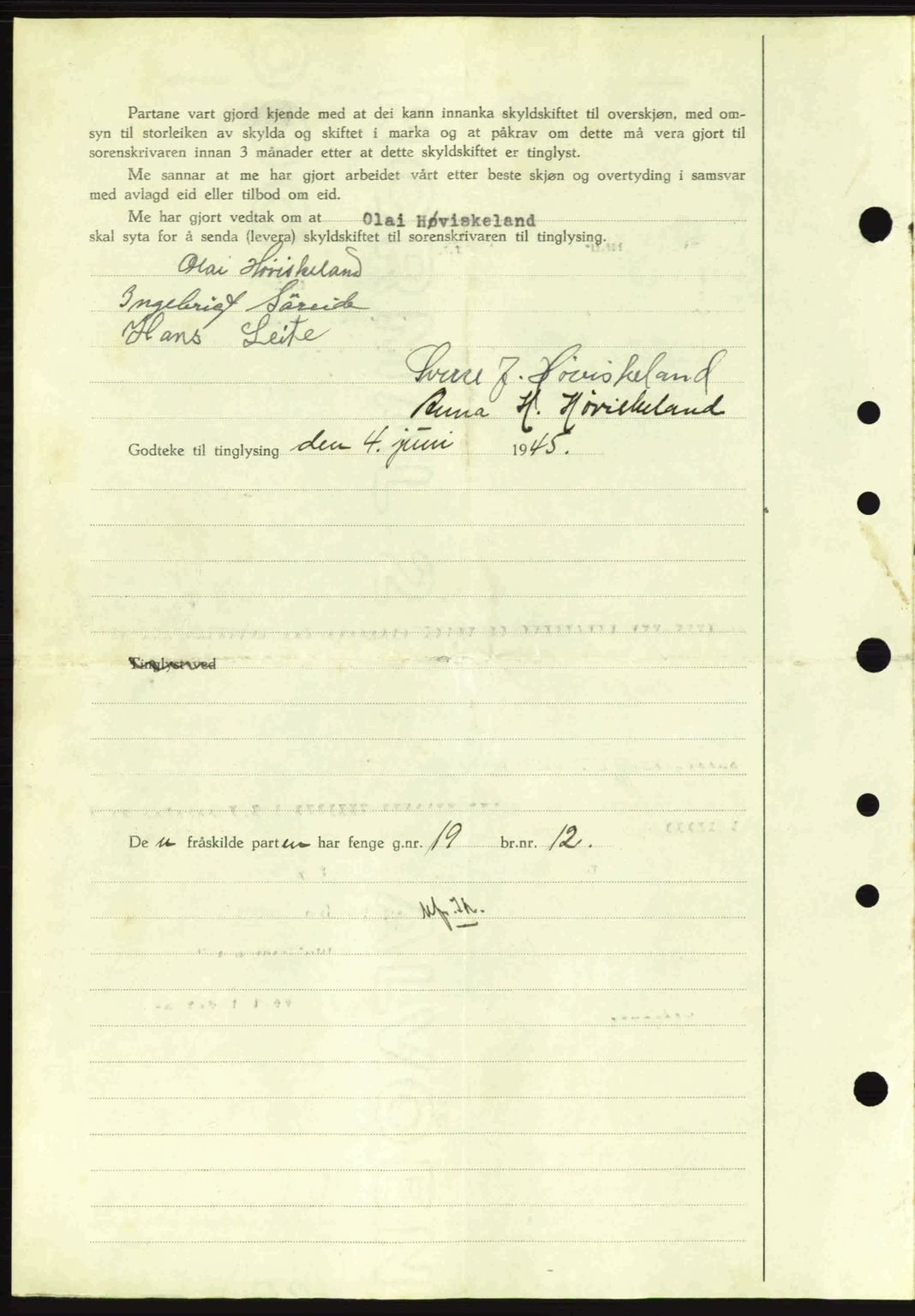 Sunnhordland sorenskrivar, AV/SAB-A-2401: Mortgage book no. A77, 1945-1945, Diary no: : 682/1945