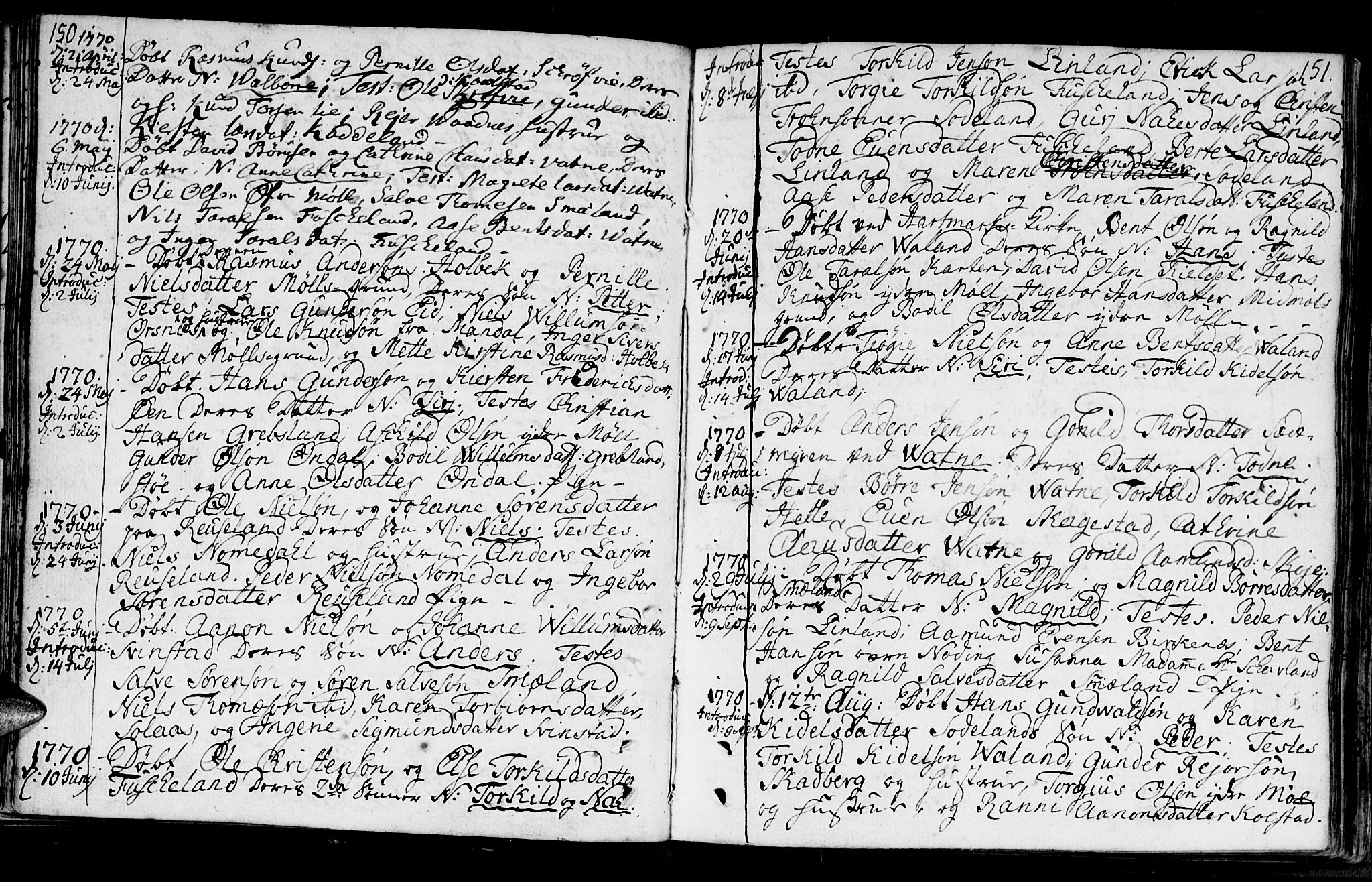 Holum sokneprestkontor, AV/SAK-1111-0022/F/Fa/Faa/L0002: Parish register (official) no. A 2, 1756-1780, p. 150-151