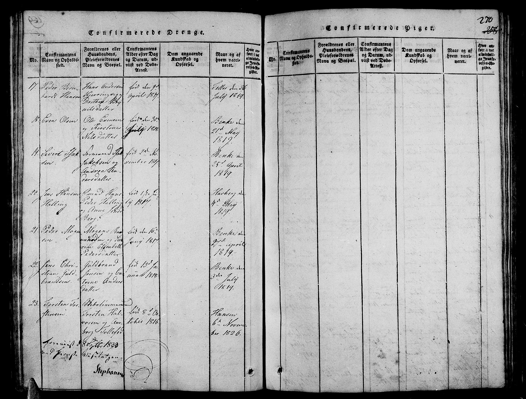 Stavern kirkebøker, AV/SAKO-A-318/G/Ga/L0001: Parish register (copy) no. 1, 1817-1841, p. 270