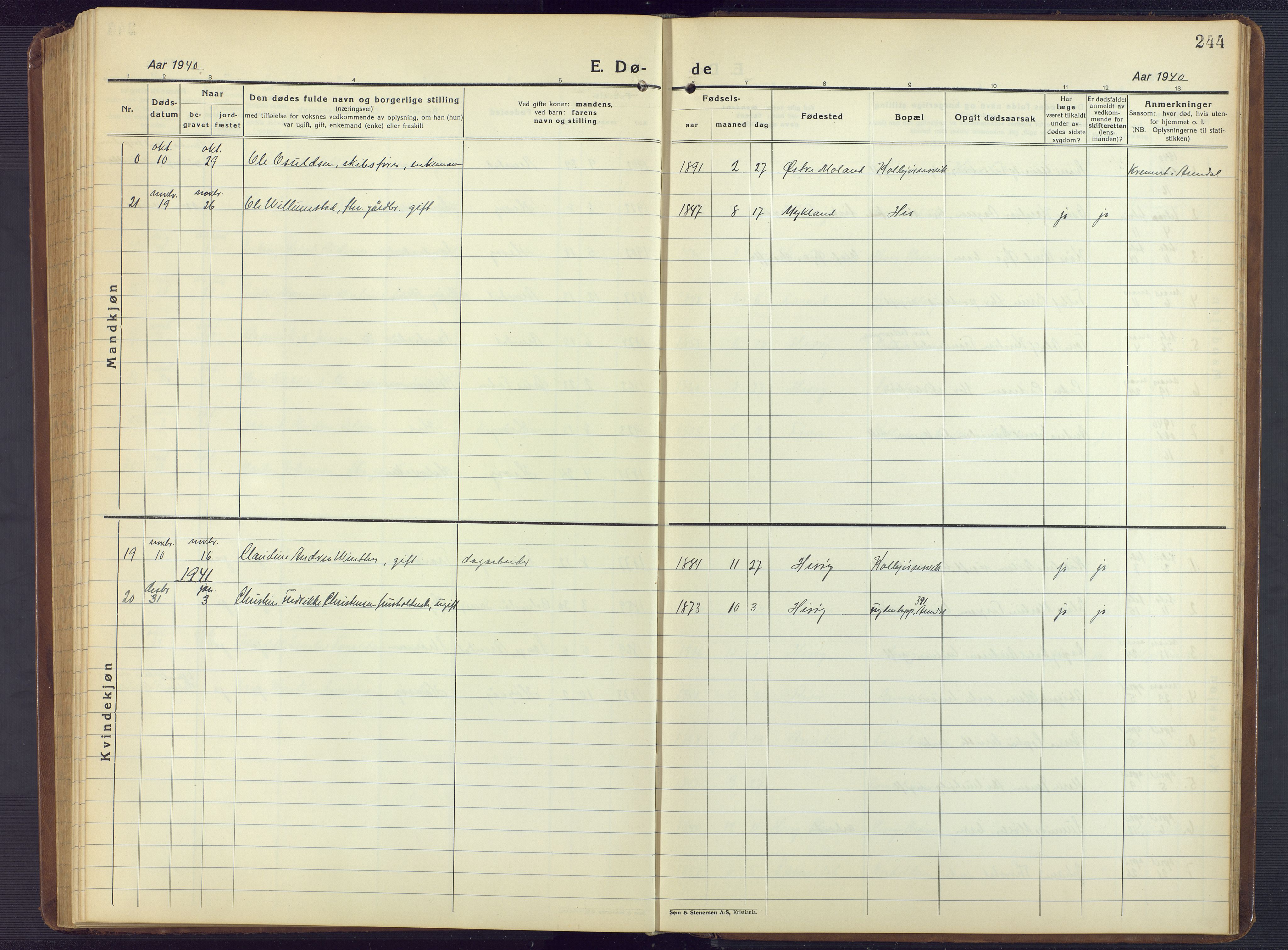 Hisøy sokneprestkontor, AV/SAK-1111-0020/F/Fb/L0005: Parish register (copy) no. B 5, 1924-1946, p. 244