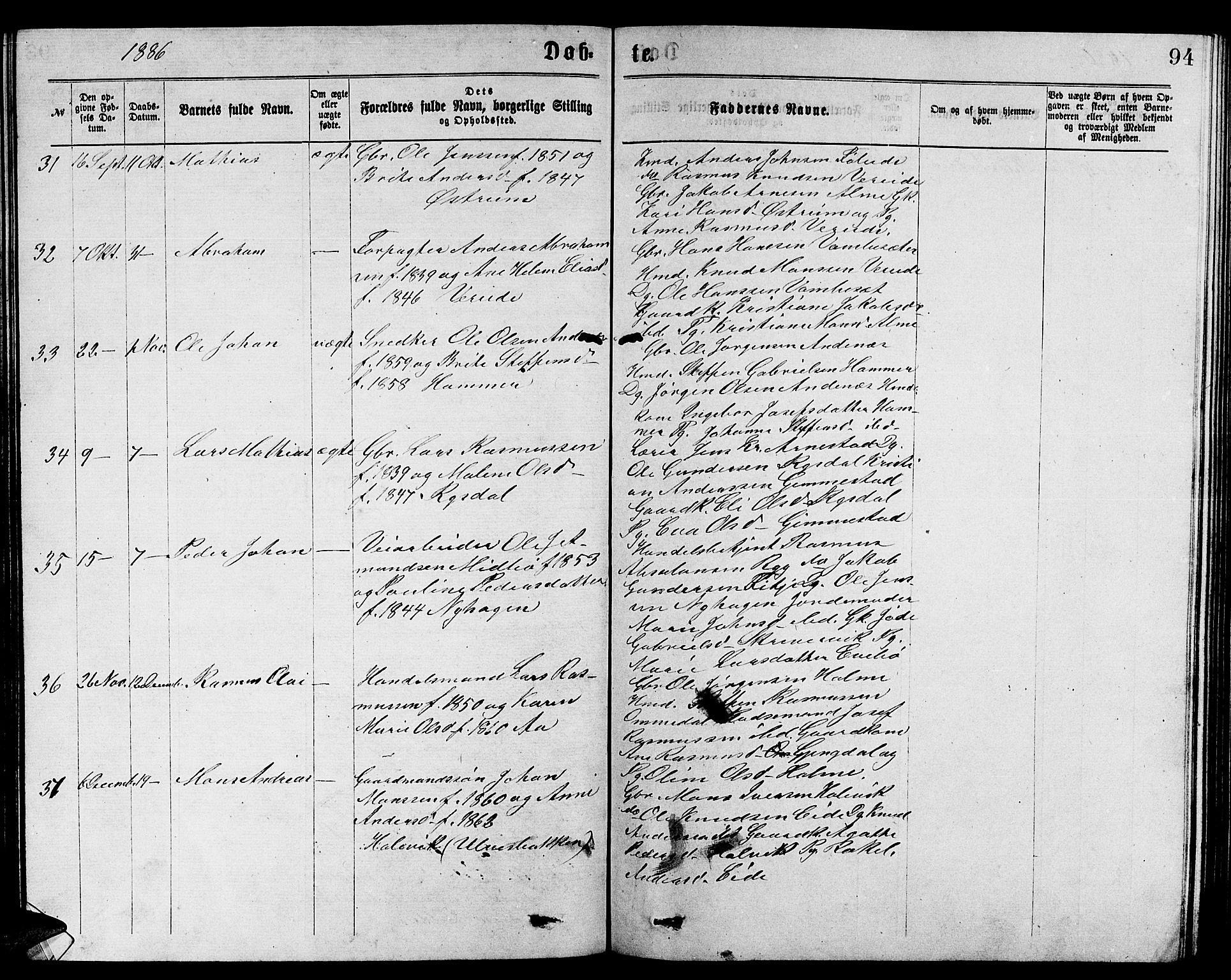 Gloppen sokneprestembete, AV/SAB-A-80101/H/Hab/Habb/L0001: Parish register (copy) no. B 1, 1872-1888, p. 94