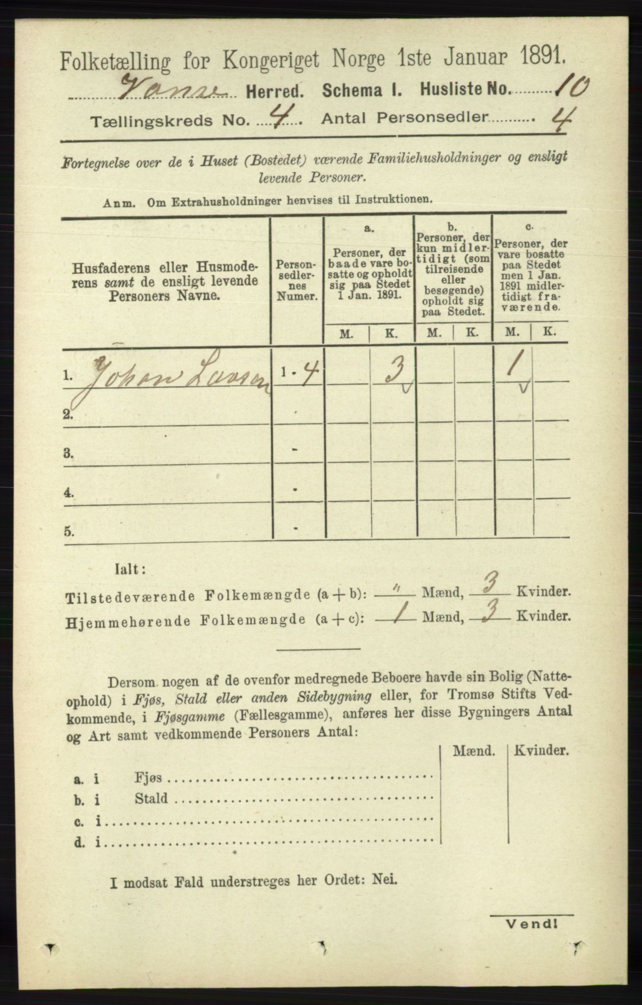 RA, 1891 census for 1041 Vanse, 1891, p. 2049