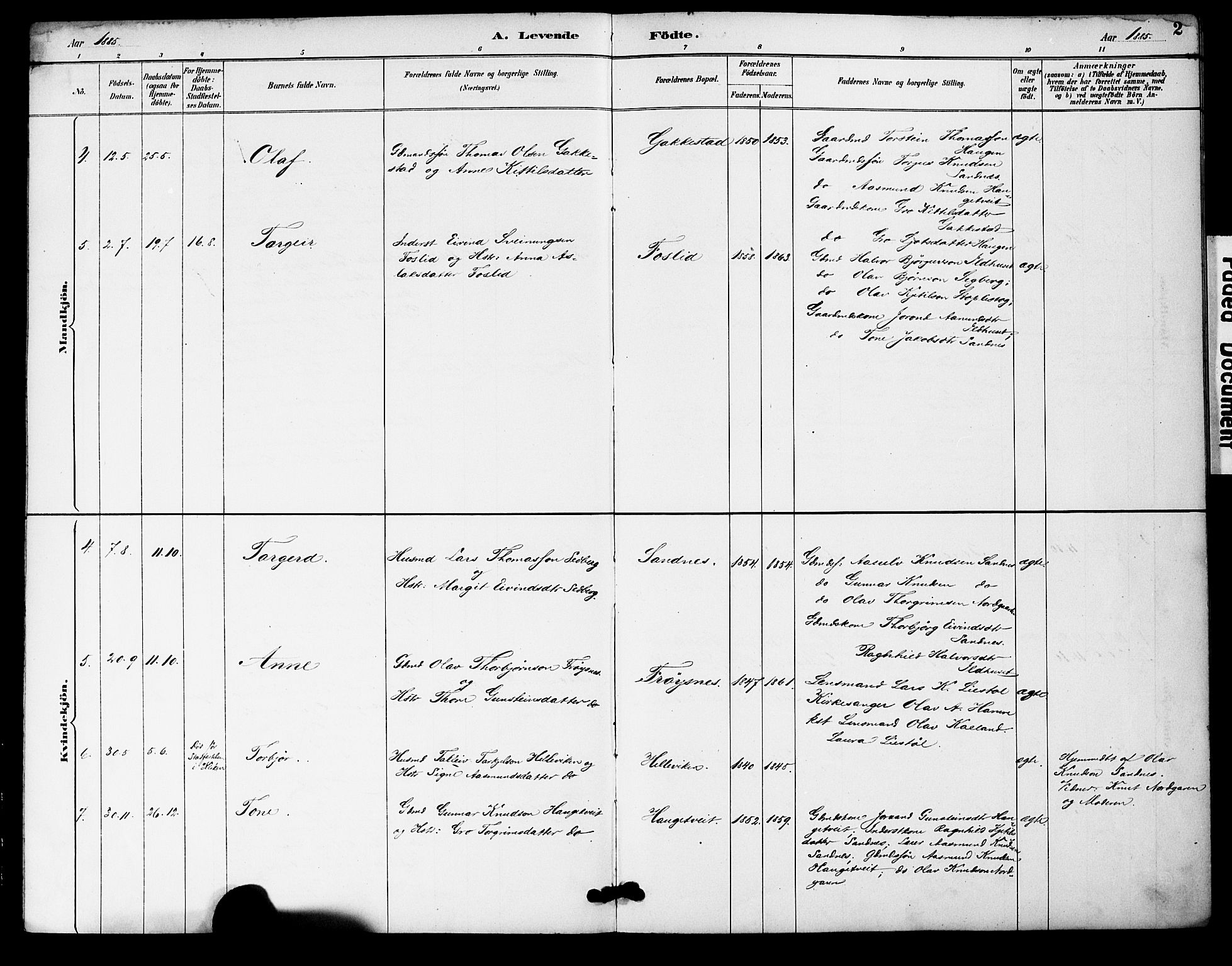 Bygland sokneprestkontor, SAK/1111-0006/F/Fa/Fac/L0001: Parish register (official) no. A 1, 1885-1909, p. 2