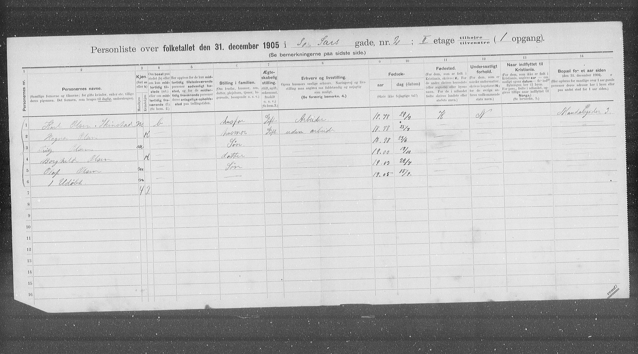 OBA, Municipal Census 1905 for Kristiania, 1905, p. 46402