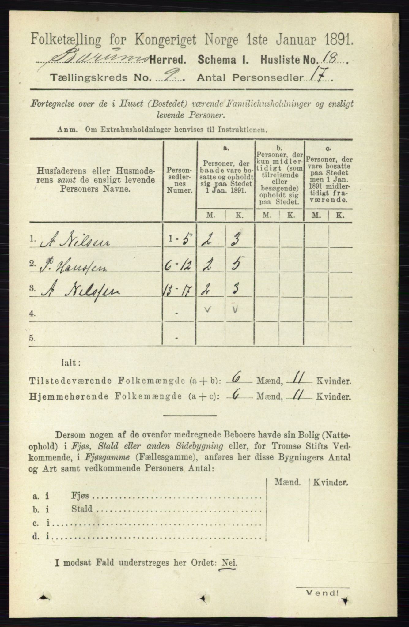 RA, 1891 census for 0219 Bærum, 1891, p. 4998