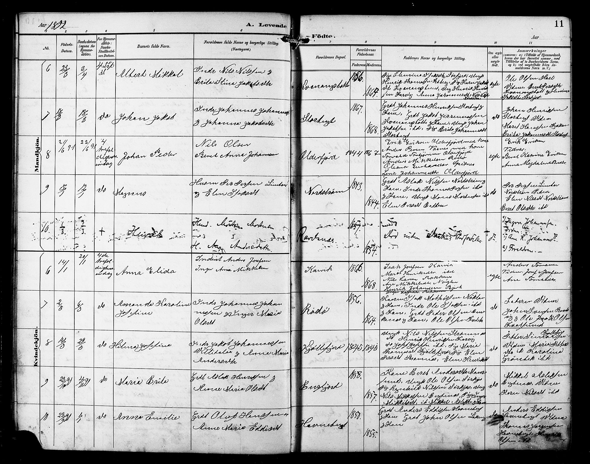 Skjervøy sokneprestkontor, AV/SATØ-S-1300/H/Ha/Hab/L0016klokker: Parish register (copy) no. 16, 1891-1907, p. 11
