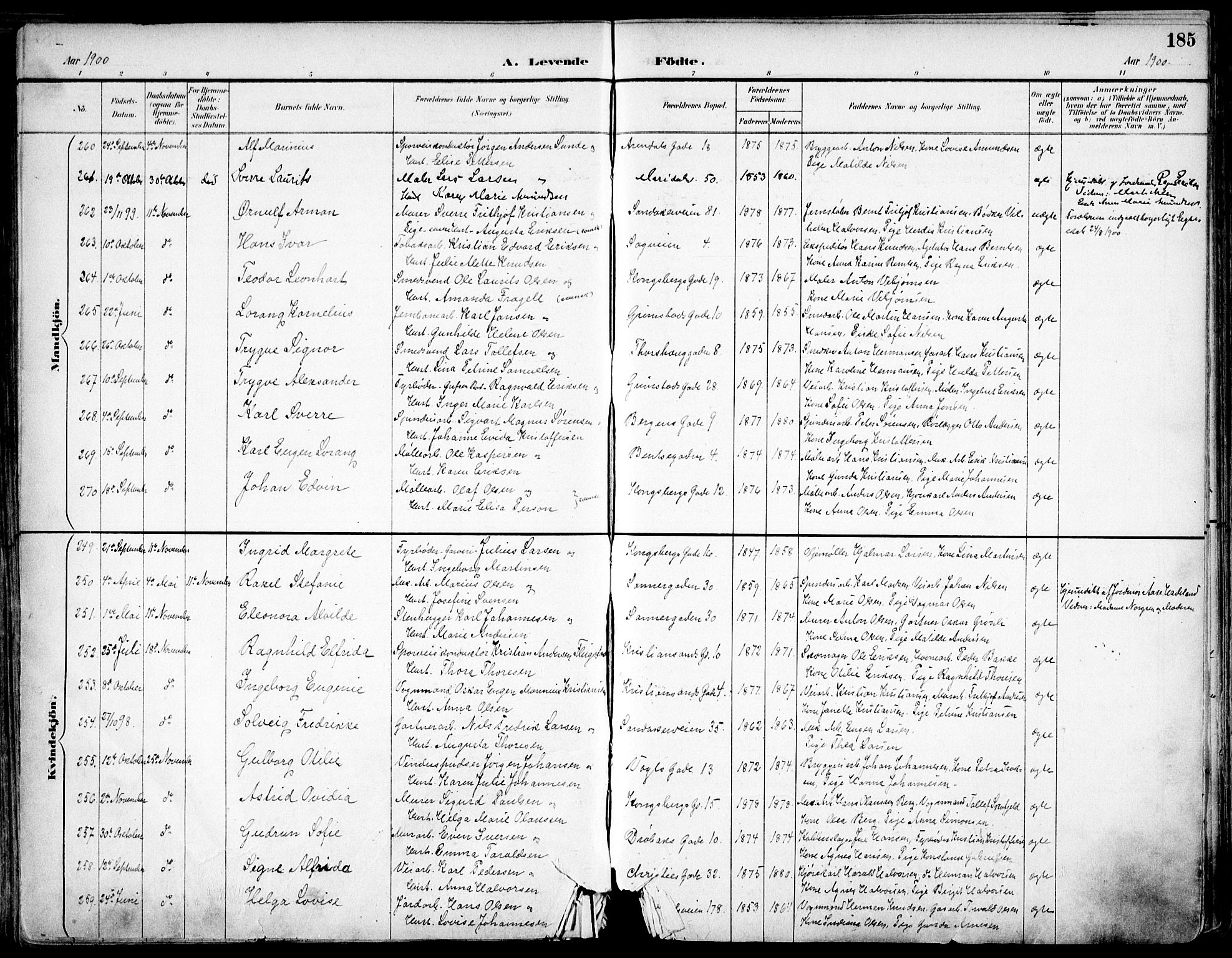 Sagene prestekontor Kirkebøker, SAO/A-10796/F/L0004: Parish register (official) no. 4, 1894-1904, p. 185