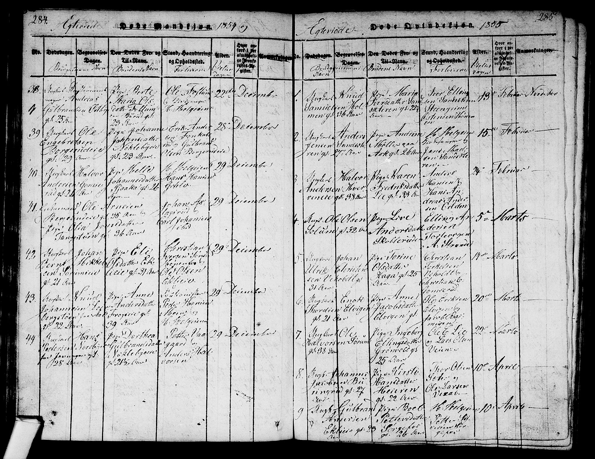 Norderhov kirkebøker, AV/SAKO-A-237/G/Ga/L0003: Parish register (copy) no. I 3 /1, 1814-1876, p. 284-285