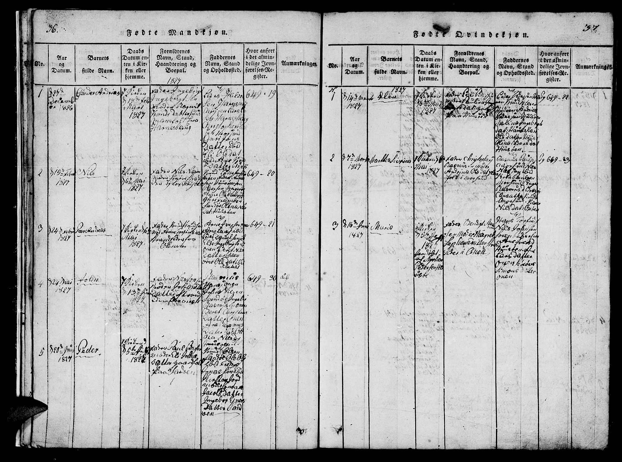 Ministerialprotokoller, klokkerbøker og fødselsregistre - Møre og Romsdal, AV/SAT-A-1454/561/L0731: Parish register (copy) no. 561C01, 1817-1867, p. 36-37