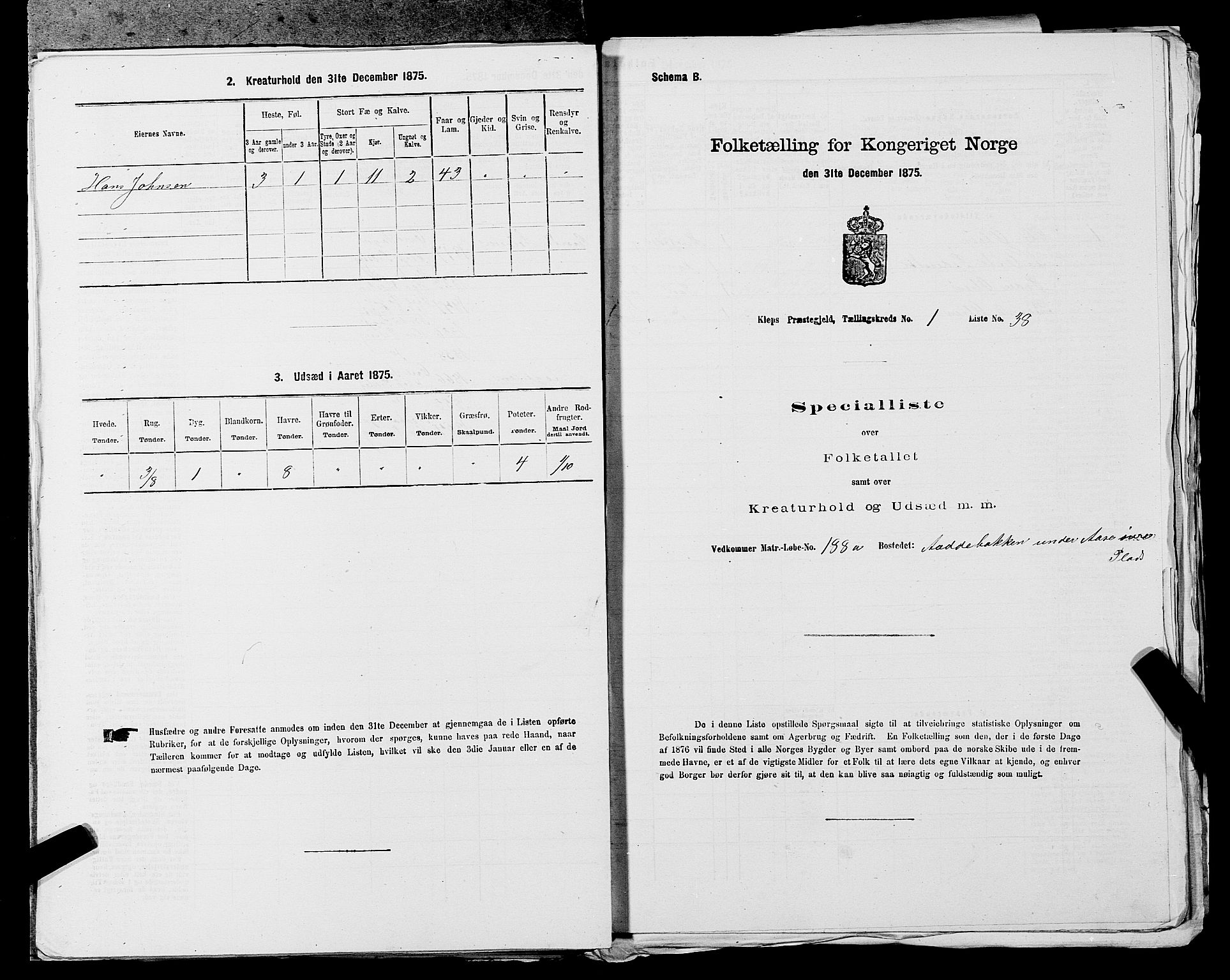 SAST, 1875 census for 1120P Klepp, 1875, p. 112