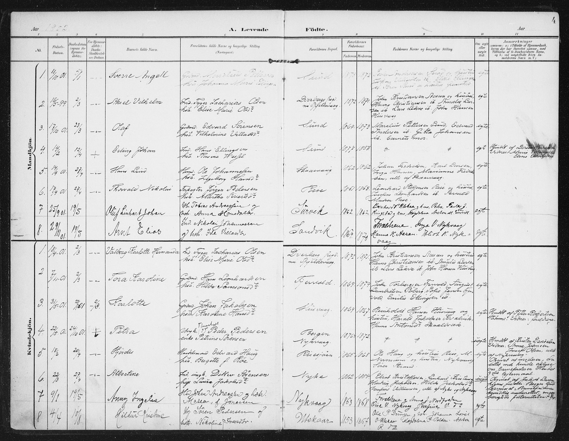 Ministerialprotokoller, klokkerbøker og fødselsregistre - Nordland, AV/SAT-A-1459/892/L1321: Parish register (official) no. 892A02, 1902-1918, p. 4