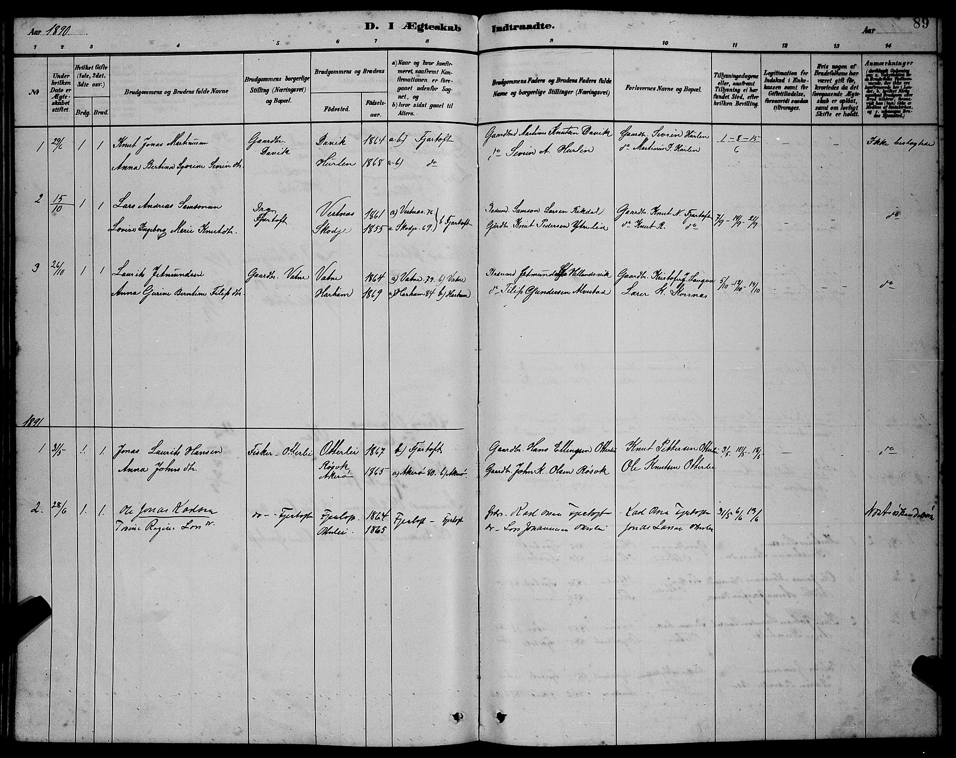 Ministerialprotokoller, klokkerbøker og fødselsregistre - Møre og Romsdal, AV/SAT-A-1454/538/L0523: Parish register (copy) no. 538C01, 1881-1900, p. 89