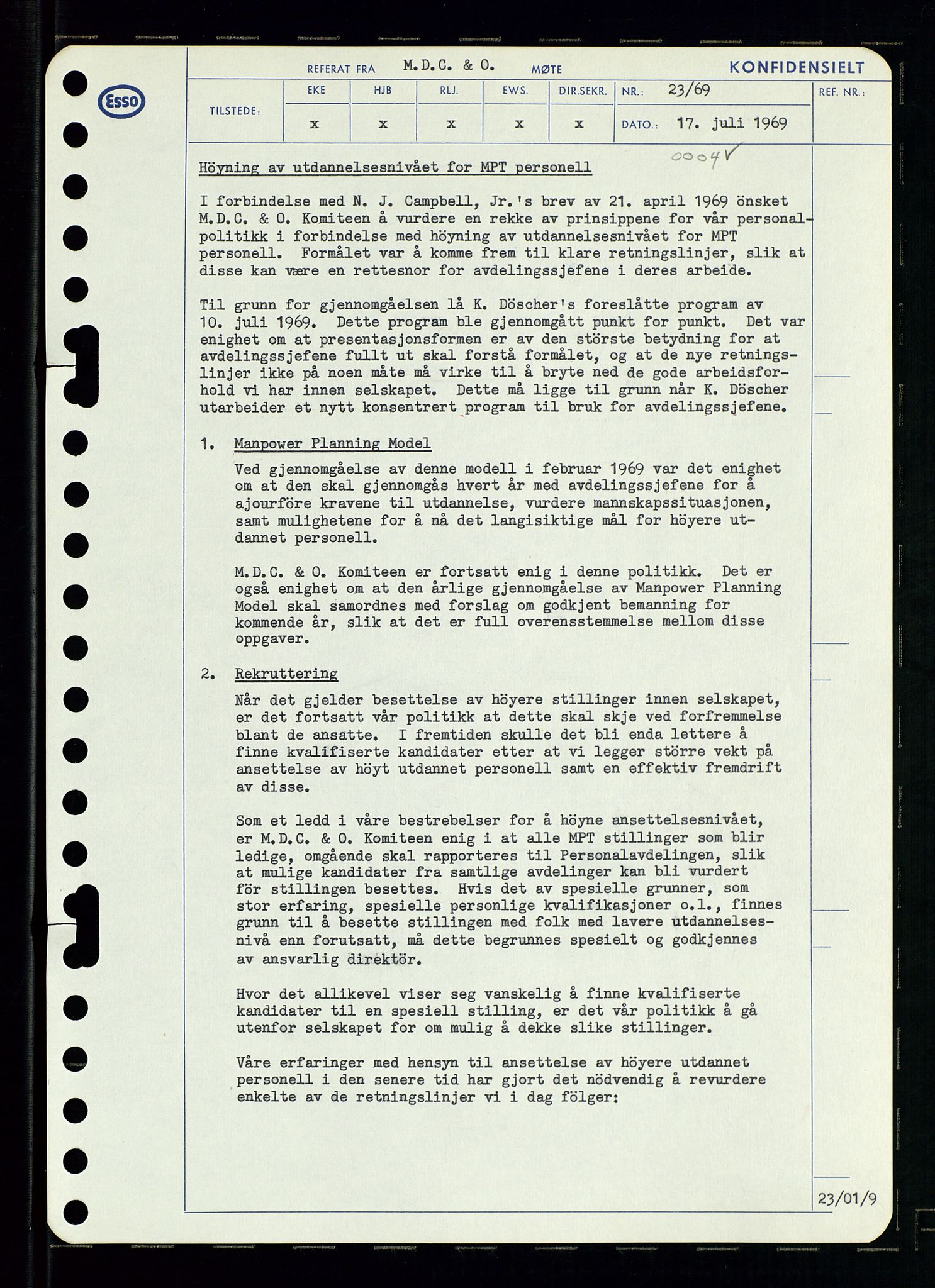 Pa 0982 - Esso Norge A/S, AV/SAST-A-100448/A/Aa/L0003/0001: Den administrerende direksjon Board minutes (styrereferater) og Bedriftforsamlingsprotokoll / Den administrerende direksjon Board minutes (styrereferater), 1969, p. 161
