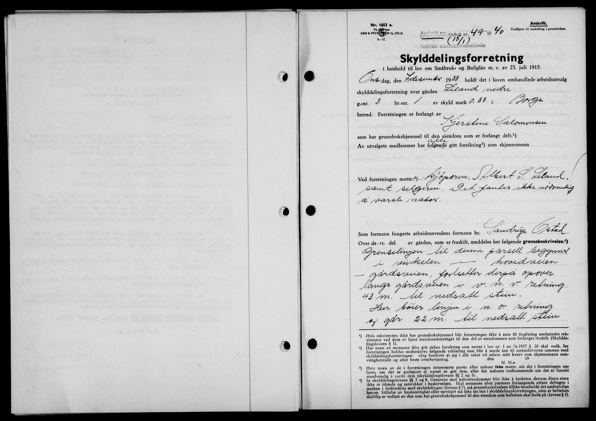 Lofoten sorenskriveri, SAT/A-0017/1/2/2C/L0007a: Mortgage book no. 7a, 1939-1940, Diary no: : 49/1940