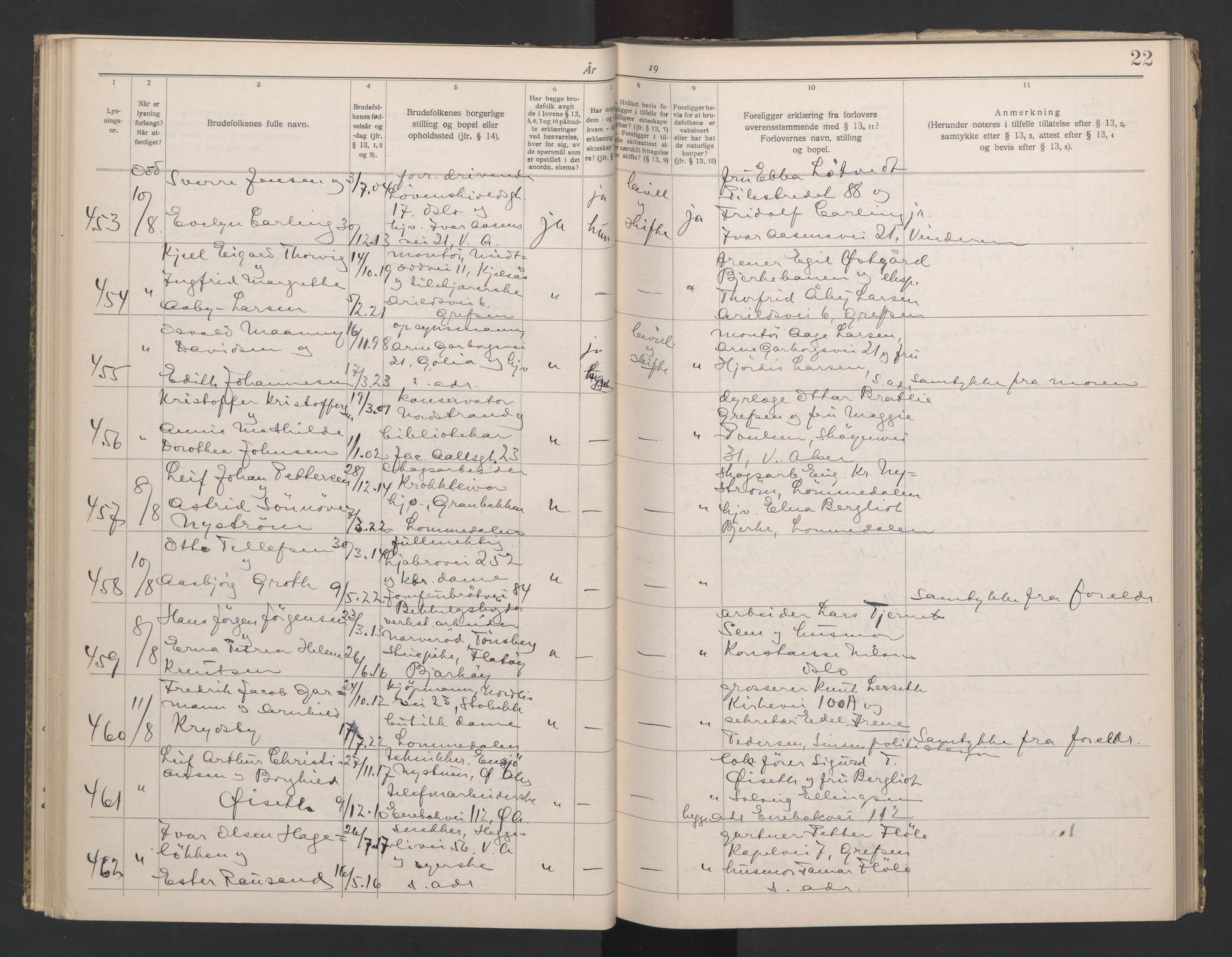 Aker sorenskriveri, AV/SAO-A-10895/L/Lb/L0002: Lysningsbok, 1942-1943, p. 22
