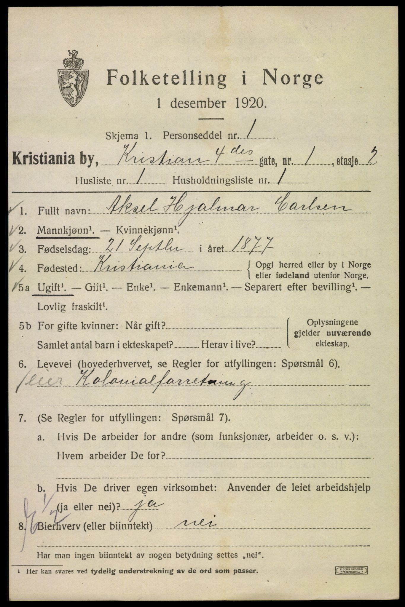 SAO, 1920 census for Kristiania, 1920, p. 351733