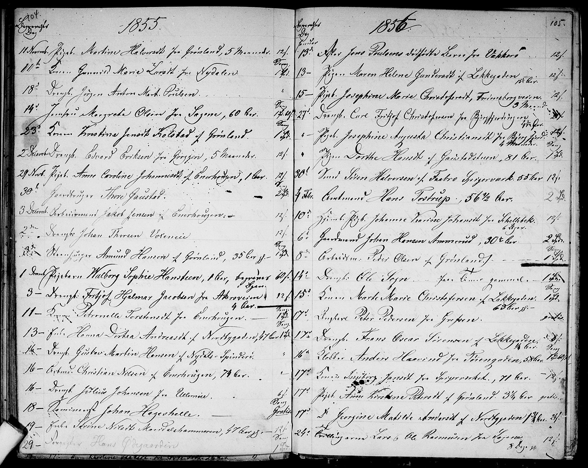 Aker prestekontor kirkebøker, SAO/A-10861/G/L0012: Parish register (copy) no. 12, 1846-1860, p. 104-105
