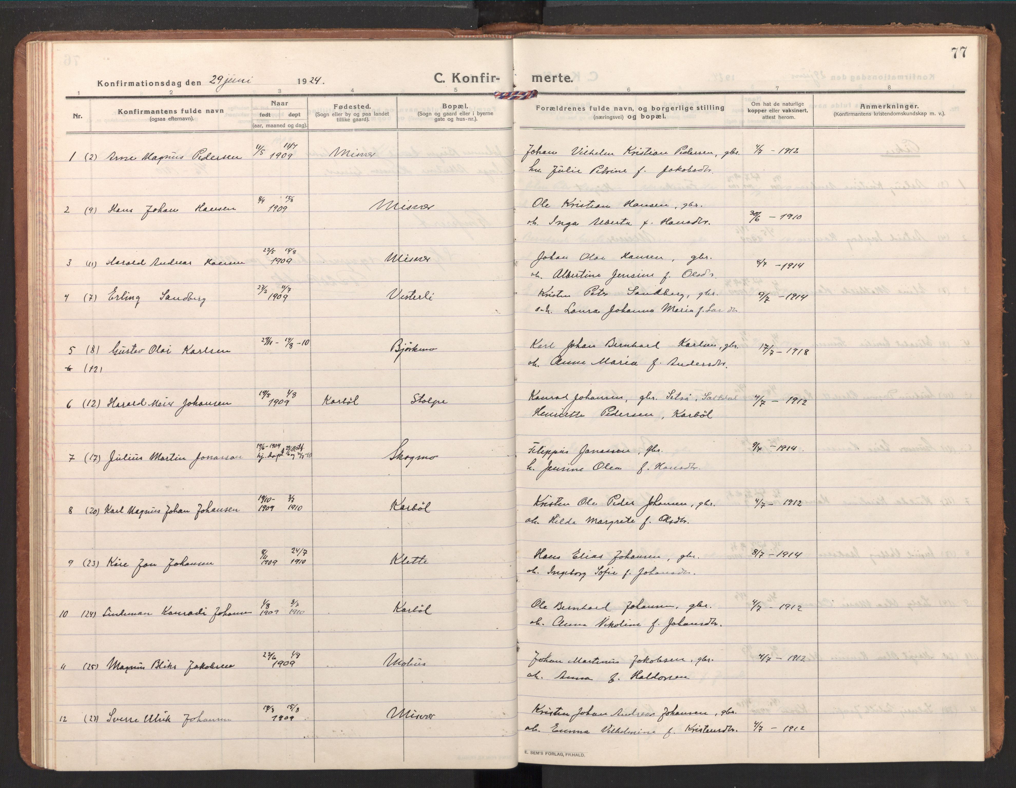 Ministerialprotokoller, klokkerbøker og fødselsregistre - Nordland, AV/SAT-A-1459/848/L0688: Parish register (official) no. 848A01, 1913-1935, p. 77