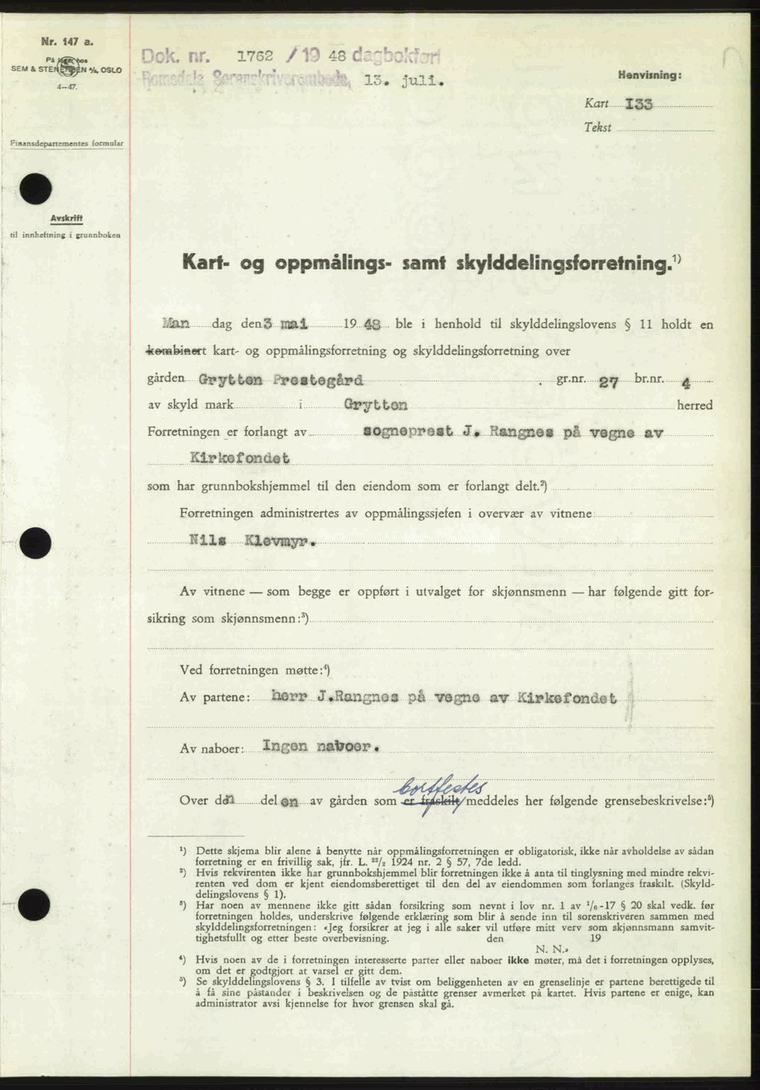 Romsdal sorenskriveri, AV/SAT-A-4149/1/2/2C: Mortgage book no. A26, 1948-1948, Diary no: : 1762/1948