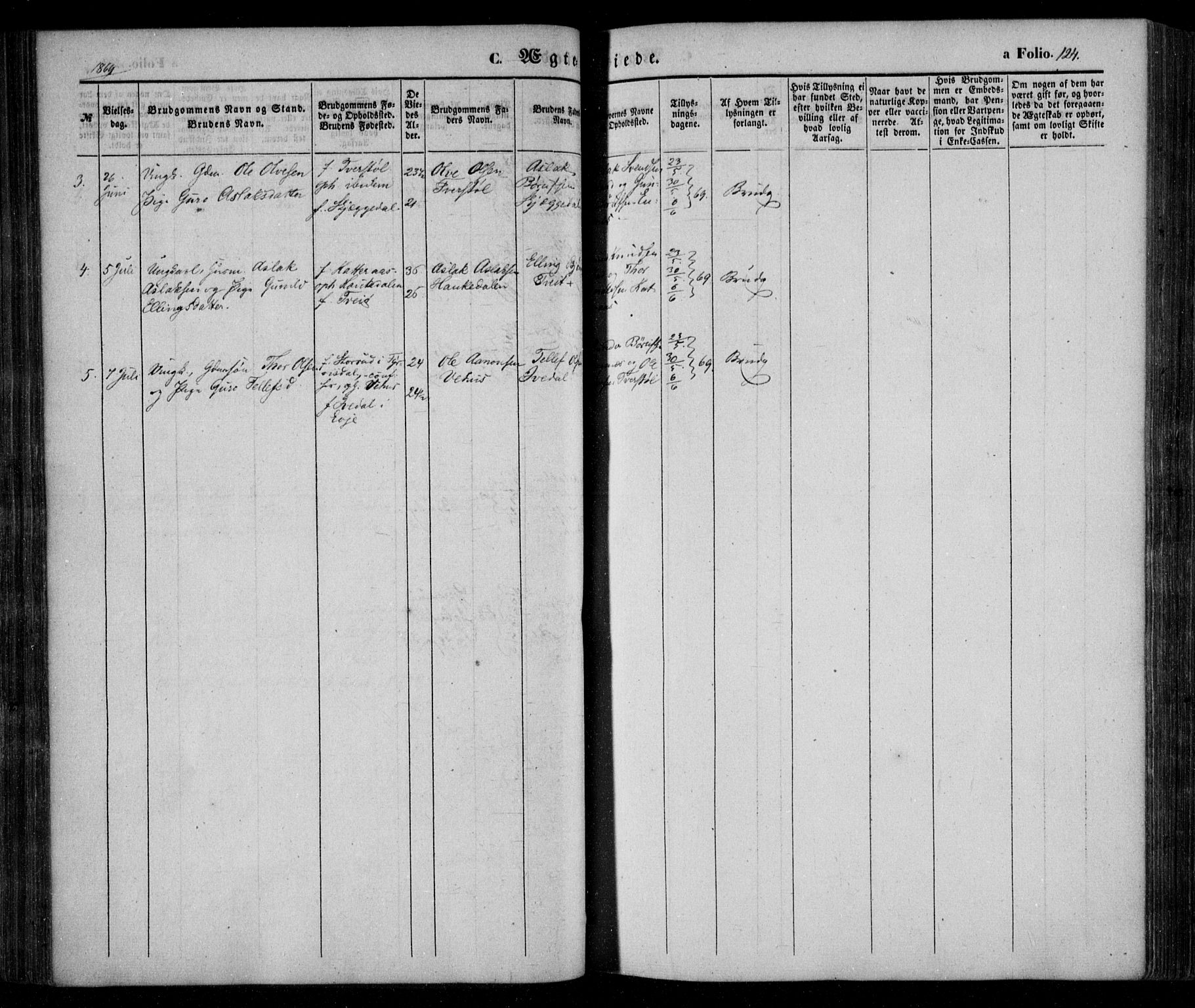 Åmli sokneprestkontor, SAK/1111-0050/F/Fa/Fac/L0008: Parish register (official) no. A 8, 1852-1869, p. 124