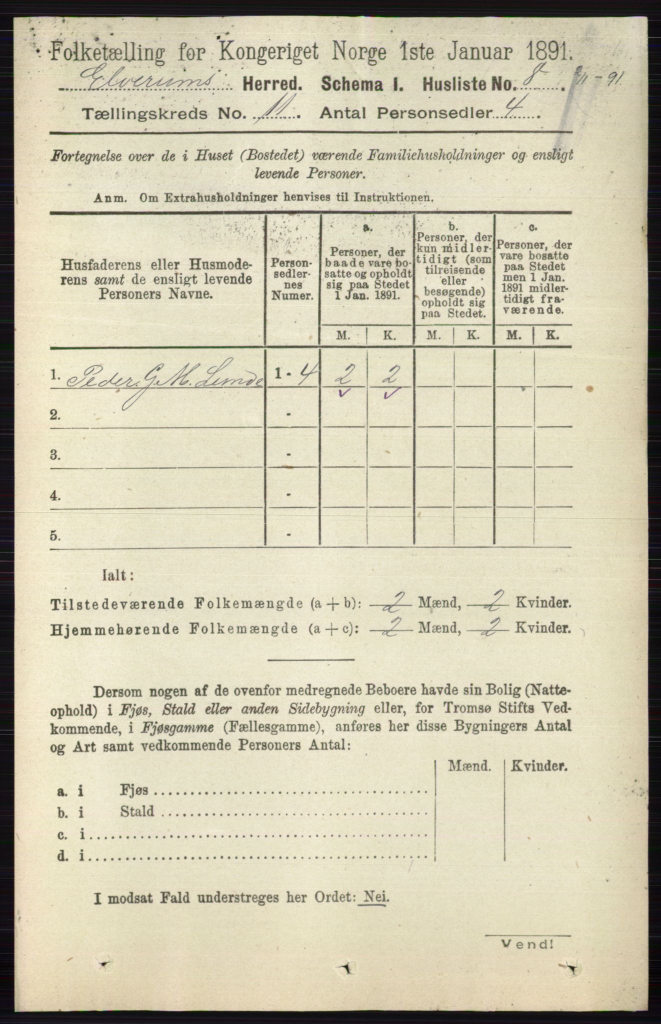 RA, 1891 census for 0427 Elverum, 1891, p. 8940