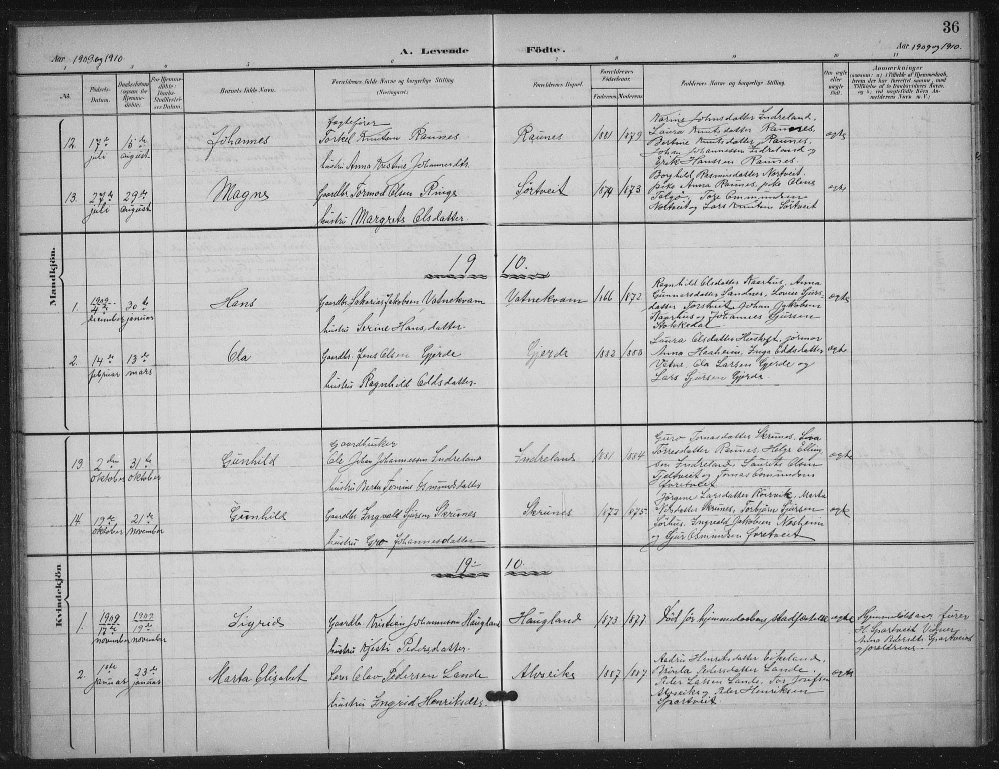 Skjold sokneprestkontor, SAST/A-101847/H/Ha/Haa/L0012: Parish register (official) no. A 12, 1899-1915, p. 36
