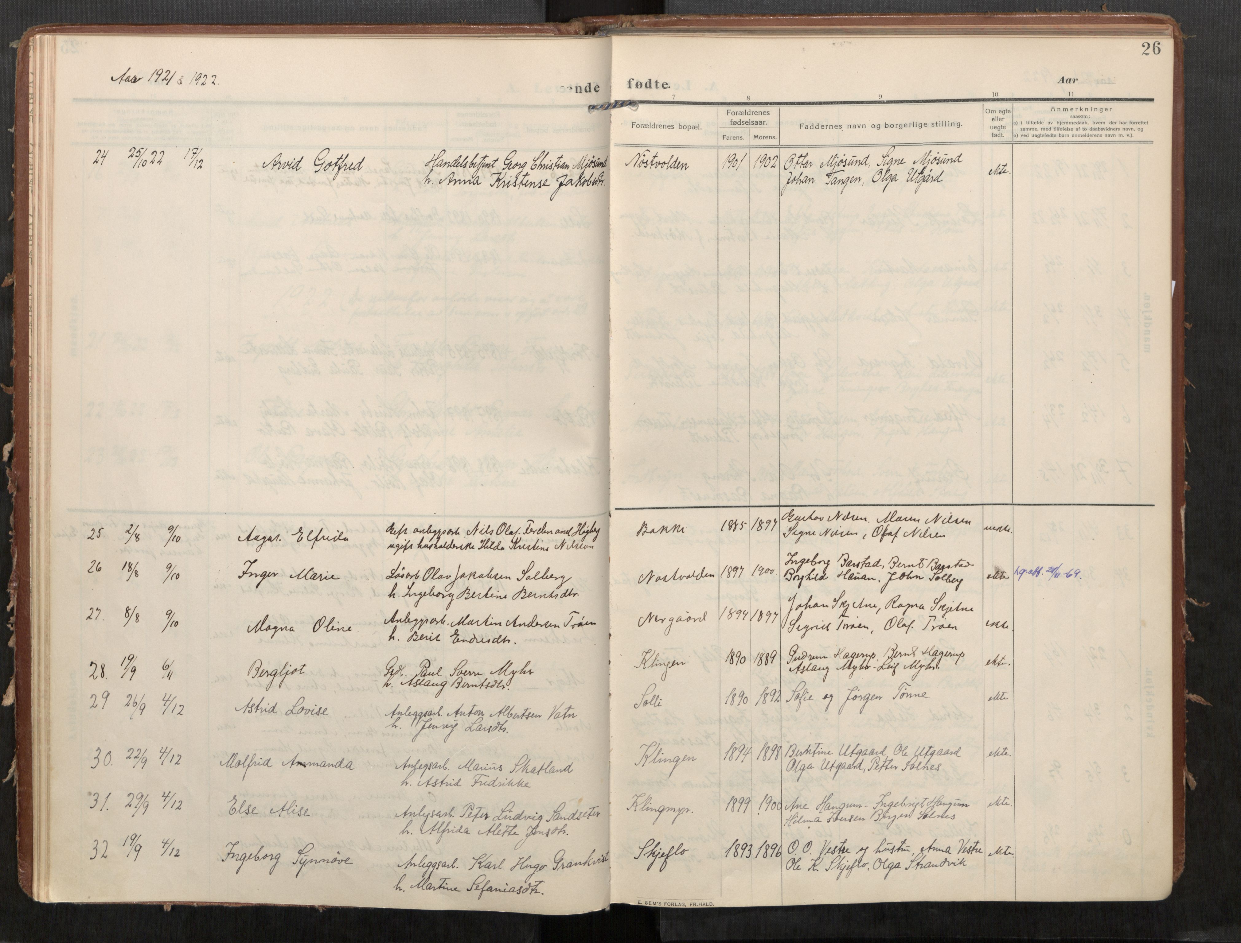 Stod sokneprestkontor, AV/SAT-A-1164/1/I/I1/I1a/L0002: Parish register (official) no. 2, 1909-1922, p. 26