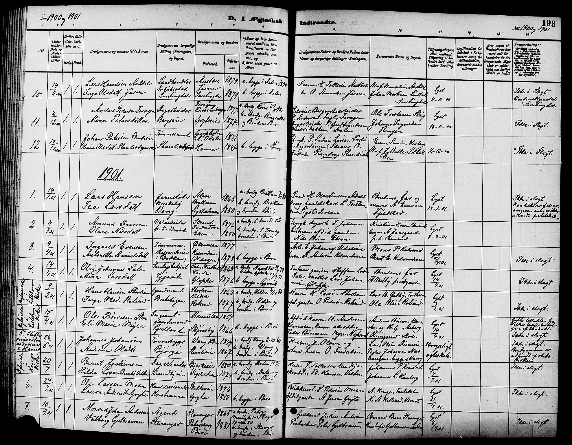Biri prestekontor, SAH/PREST-096/H/Ha/Hab/L0004: Parish register (copy) no. 4, 1892-1909, p. 193