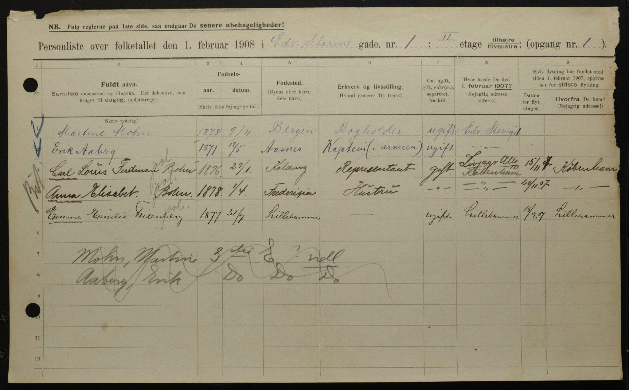 OBA, Municipal Census 1908 for Kristiania, 1908, p. 17284