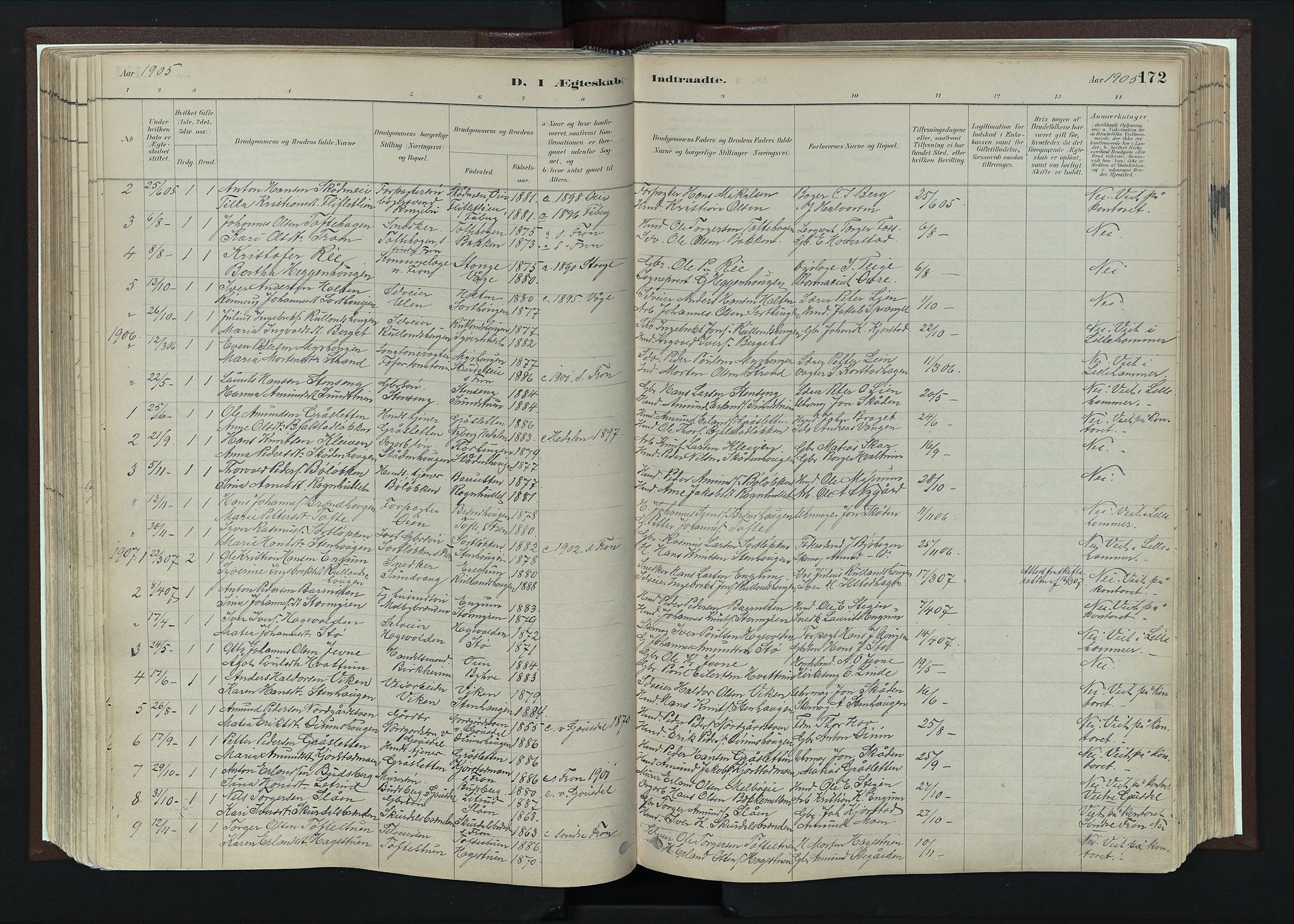 Nord-Fron prestekontor, SAH/PREST-080/H/Ha/Haa/L0004: Parish register (official) no. 4, 1884-1914, p. 172