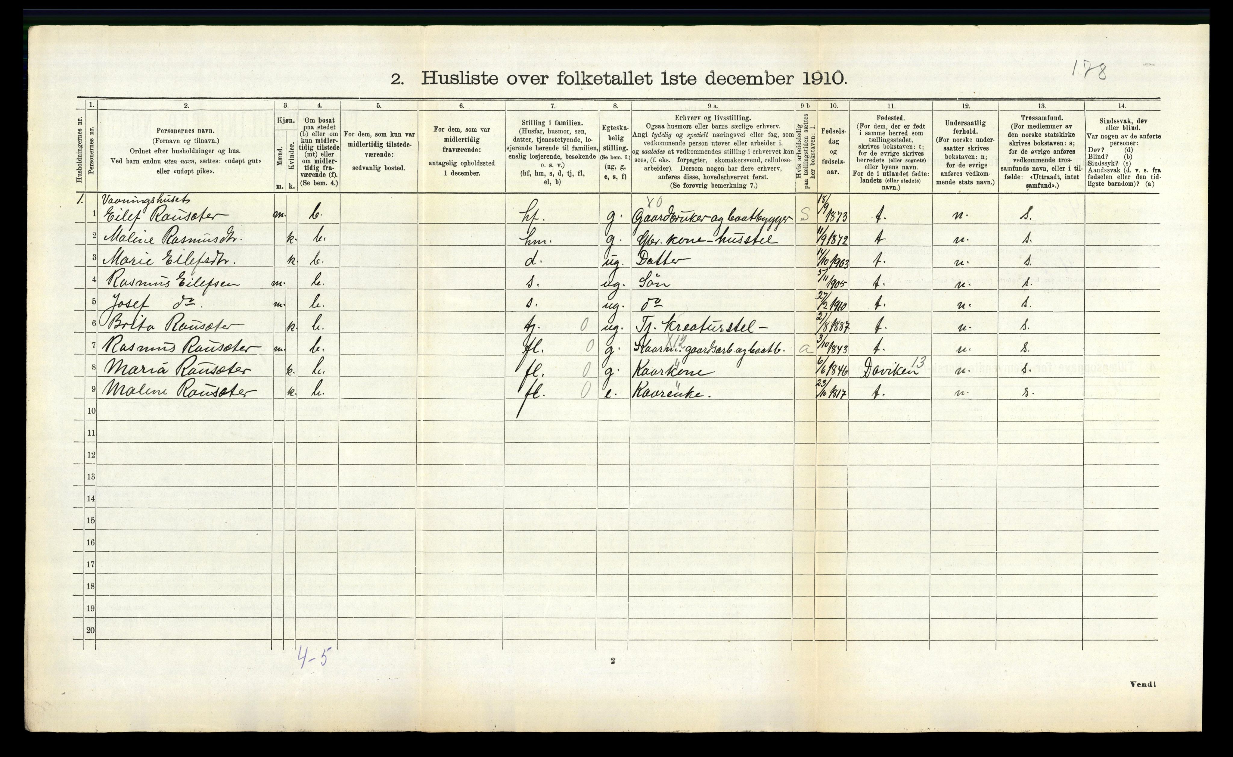 RA, 1910 census for Gloppen, 1910, p. 301